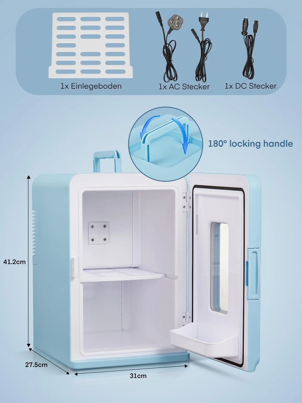 FOHERE Mini Frigorífico Portátil 15L 21 Latas 12V 220V Frío Calor Azul