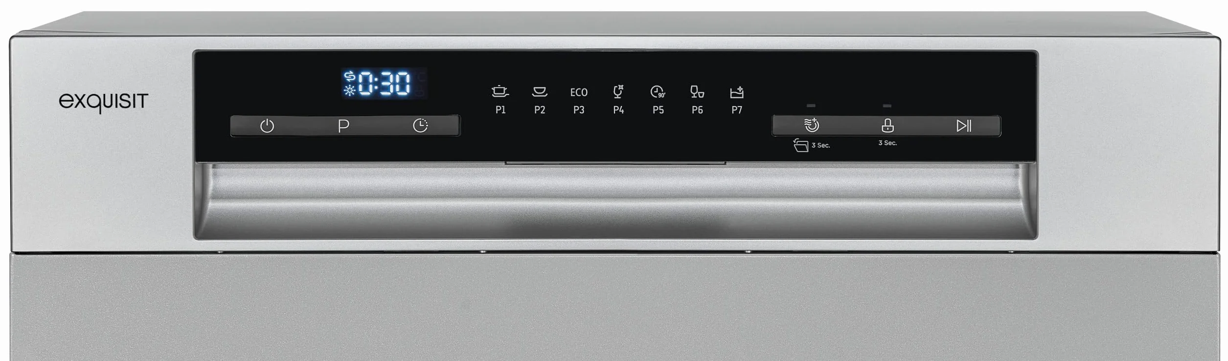 Exquisit® Lavavajillas Compacto 55cm, 8 Servicios, Plateado, Clase D, Apertura Automática, Secado Extra, 7 Programas, Display LED con Luz Interior, Medidas (59,0 x 55,0 x 50,0 cm)