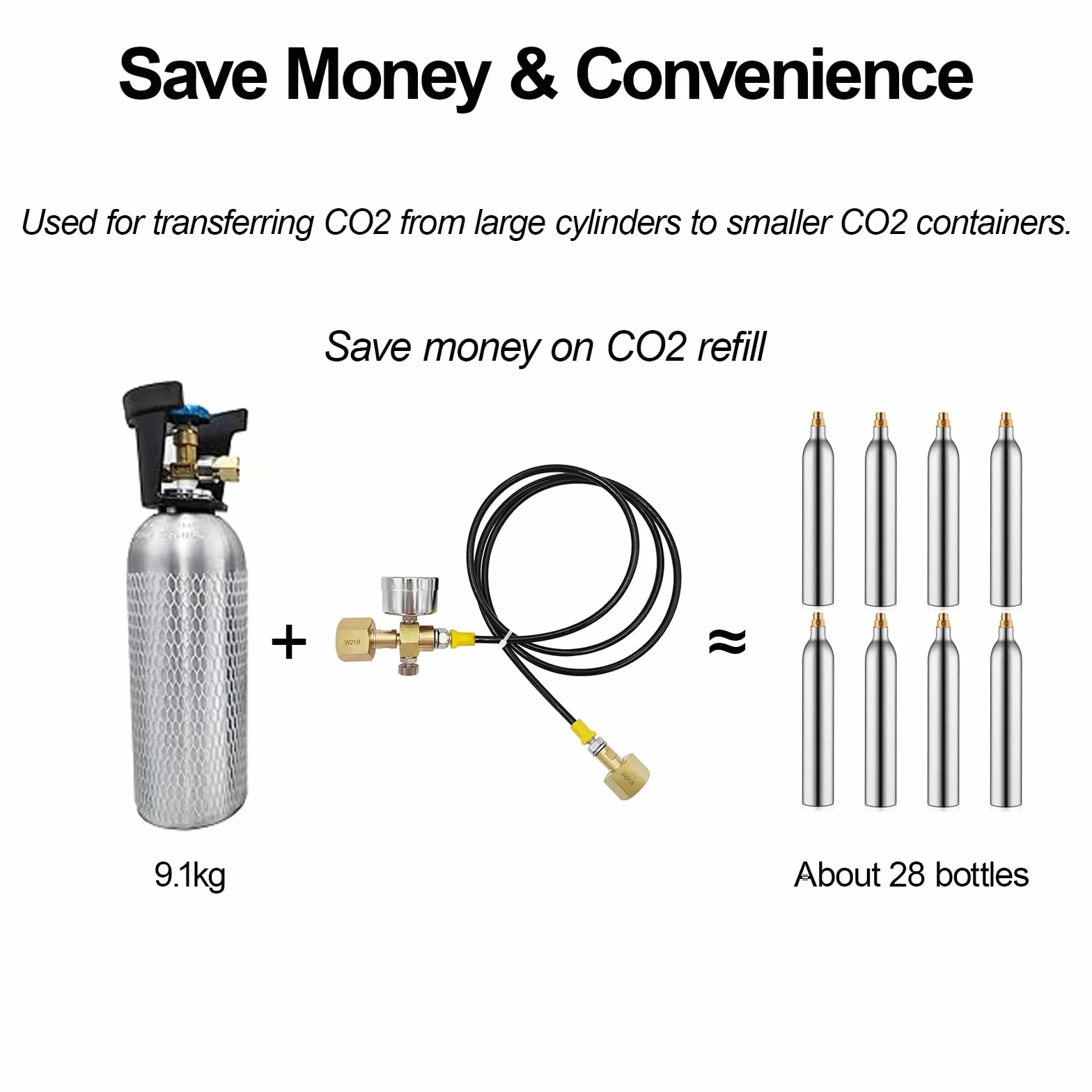 Manguera de CO2 1.5m W21.8-14 DIN477, Adaptador de Tanque de CO2 con Manómetro de 3500 PSI y Válvula de Alivio de Presión para Estaciones de Llenado de CO2 y Suministro de Argón y Nitrógeno