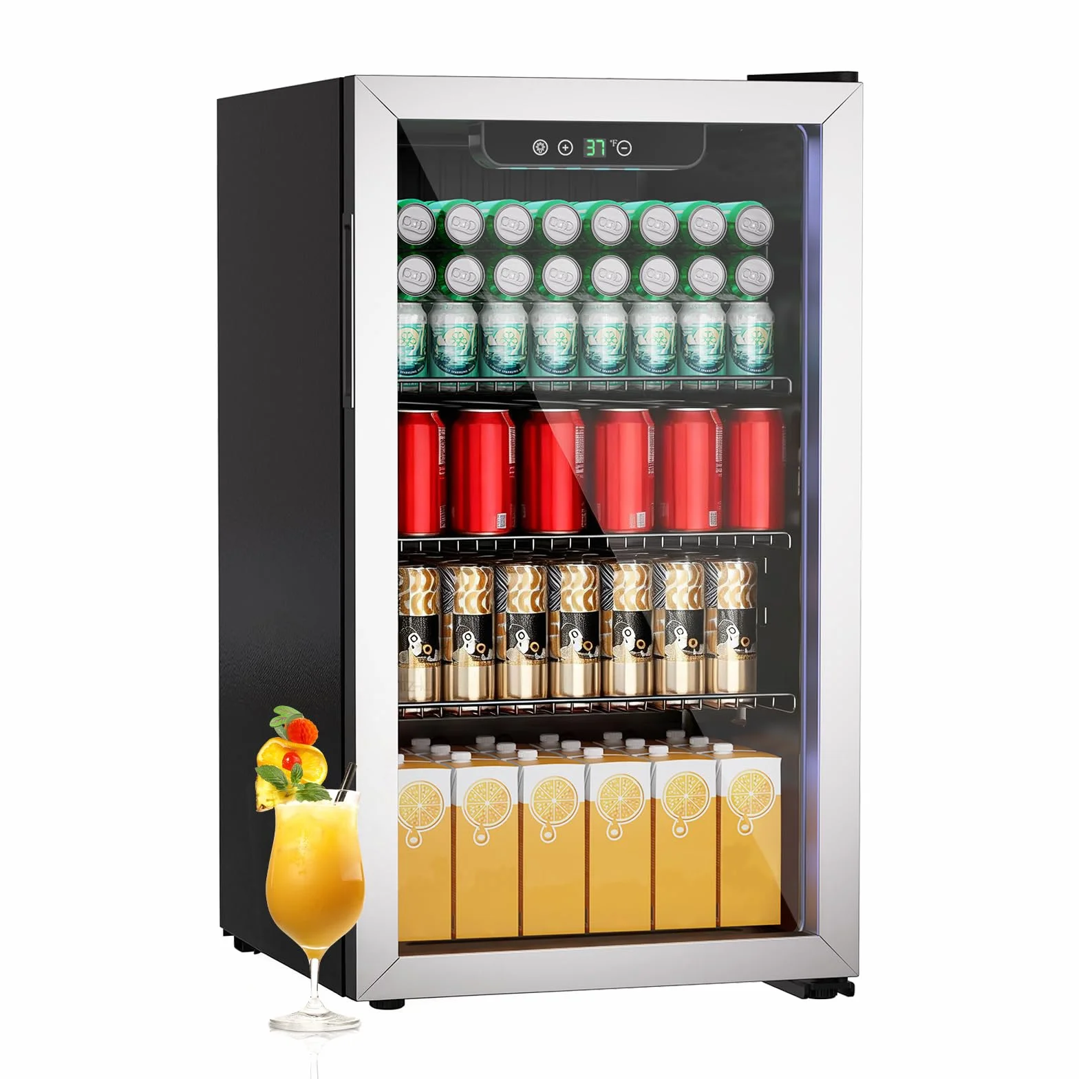 Mini refrigerador de 80L, refrigerador independiente para bebidas con capacidad para 115 latas puerta de transparante para, refrigerador pequeño con estantes ajustables (plateado)