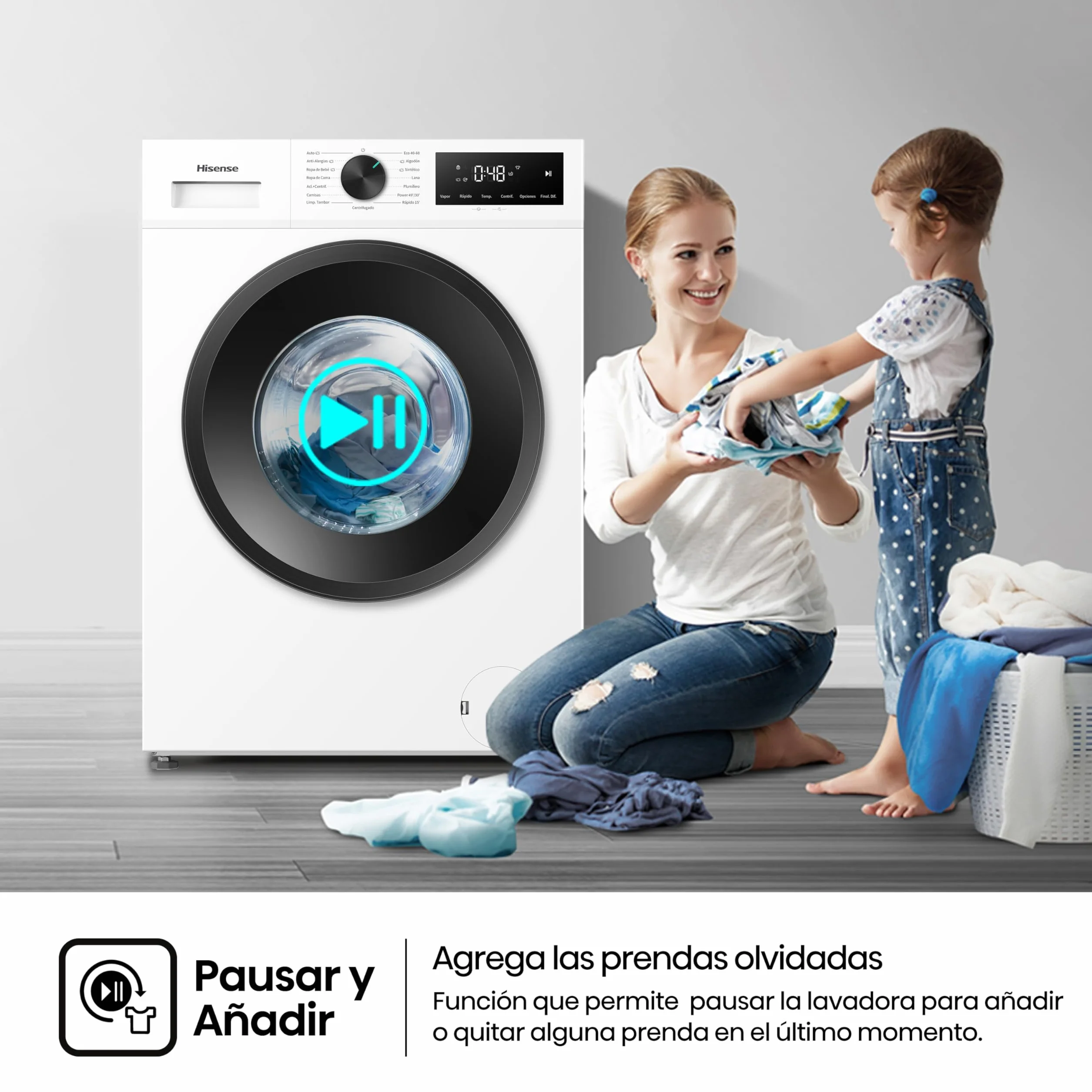 Hisense WF1I1142BWL - Lavadora 11 Kg, 1400 rpm, Clase A, Fondo 59cm, Lav. Power 49’ y Rápidos 30' y 15', Dispensador Automix, Lavado Auto Wash, Antiarrugas, iFit™ Fondo Optimizado, Vapor 99,9%, Blanco