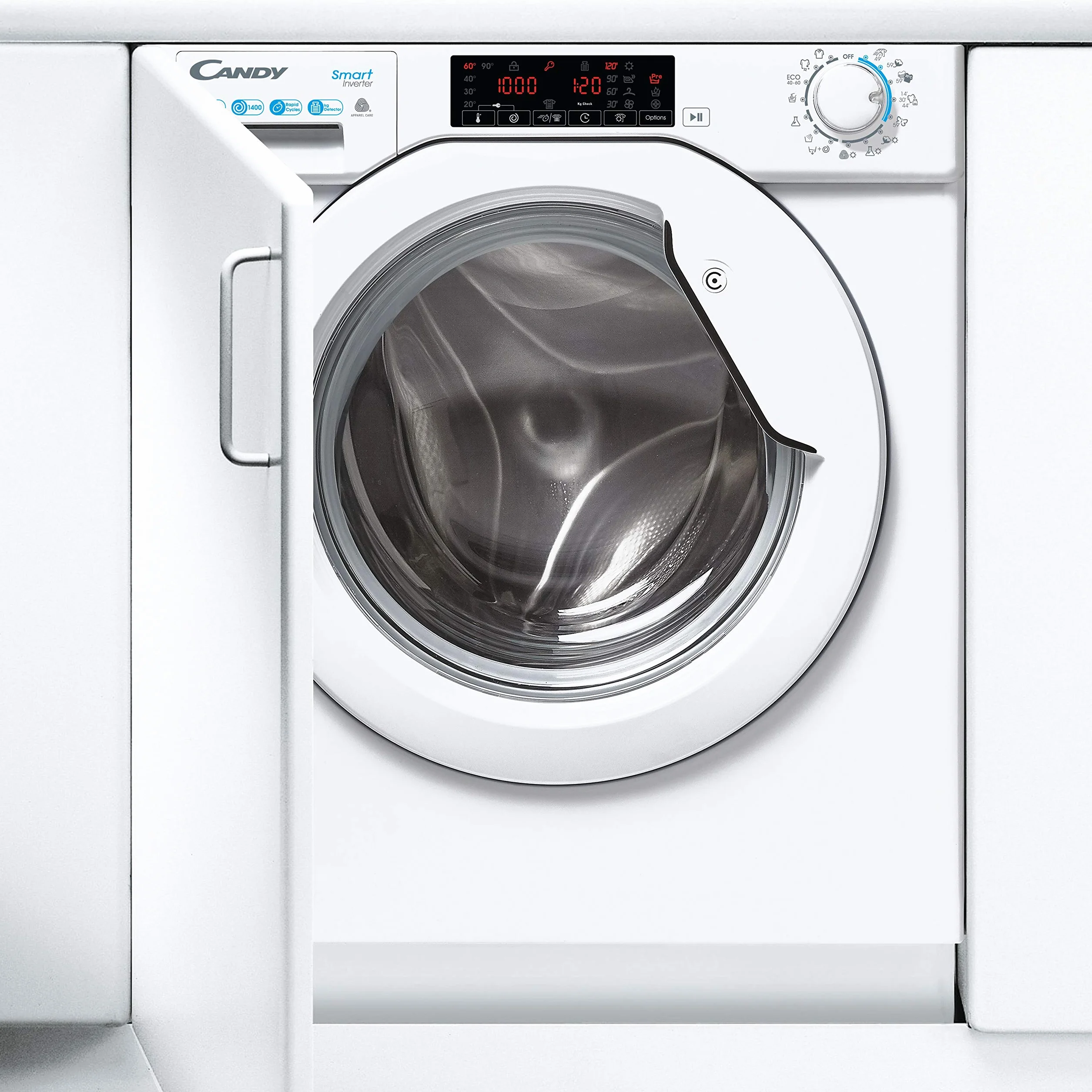 Candy Smart Inverter CBD 485TWME/1-S, Lavasecadora Integrable, 8KG + 5KG, 1400RPM, 7 Ciclos Rápidos, Mix Power System, Certificado Lana, Selección Nivel Secado, Inicio Diferido 24H, Blanco