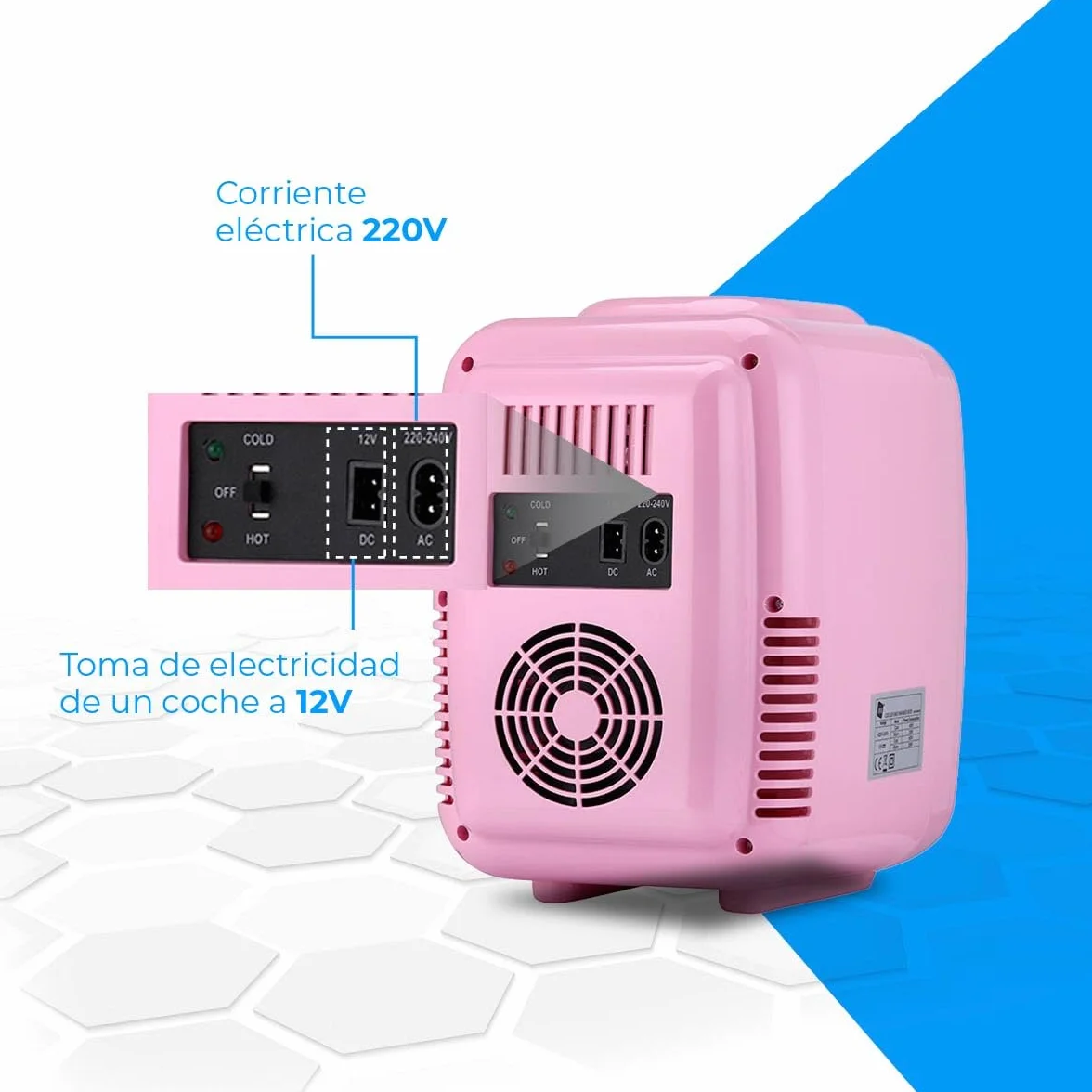 NK Mini Nevera Portátil, 4 Litros de Capacidad, Funcionamiento 12V-220V, Función Enfriamiento y Calentamiento, Para Cosméticos y Refrescos, Rosa