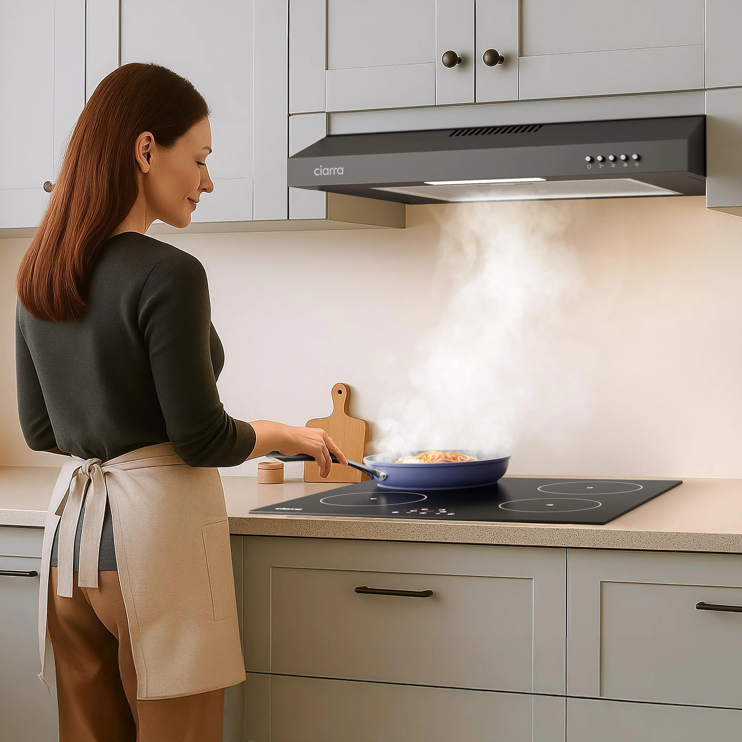 CIARRA CAB6903B Campana Extractora 60 cm Extractor Cocina 220m³/h 75W 3 Velocidades Cocina extractora integrada with Filtros de Aluminio