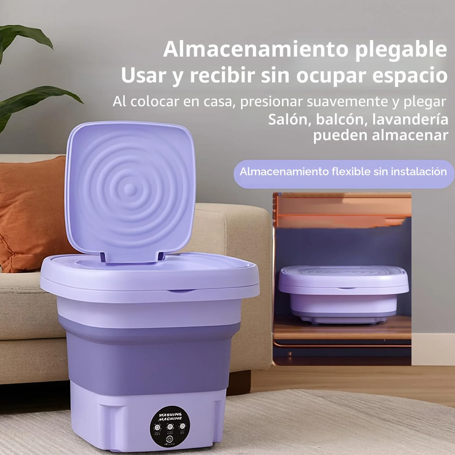 Mini lavadora portátil 8L plegable con manguera de drenaje motor silencioso lavado rápido