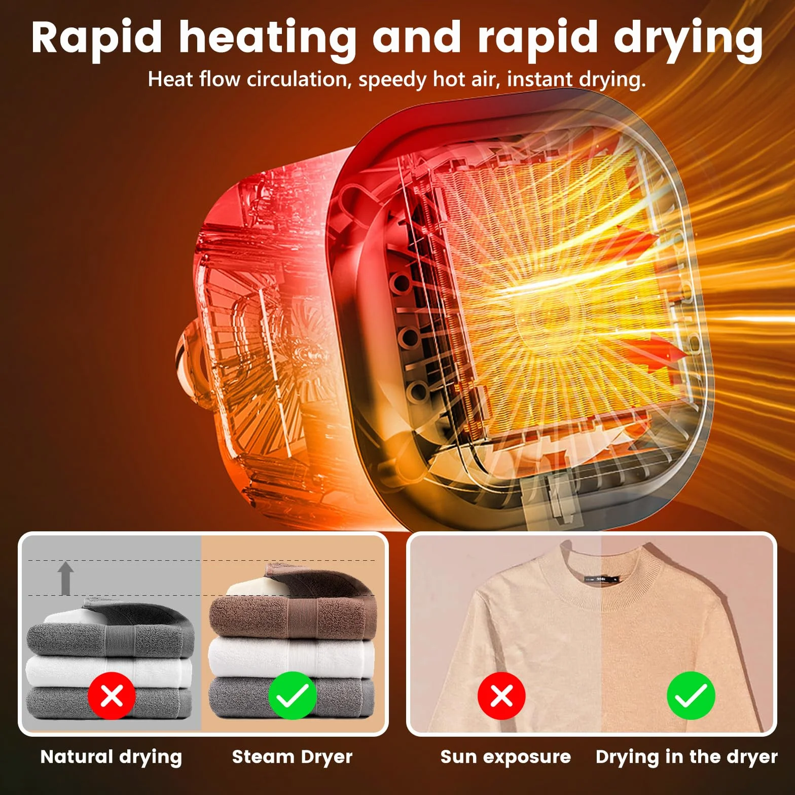 Secadora Eléctrica Portátil,Mini Secadora de Ropa de 500 W,Secador de Bomba de Calor con Temporizador de 6 Velocidades,Secado Rápido y Esterilización,Secador para Viajes de Negocios Camping