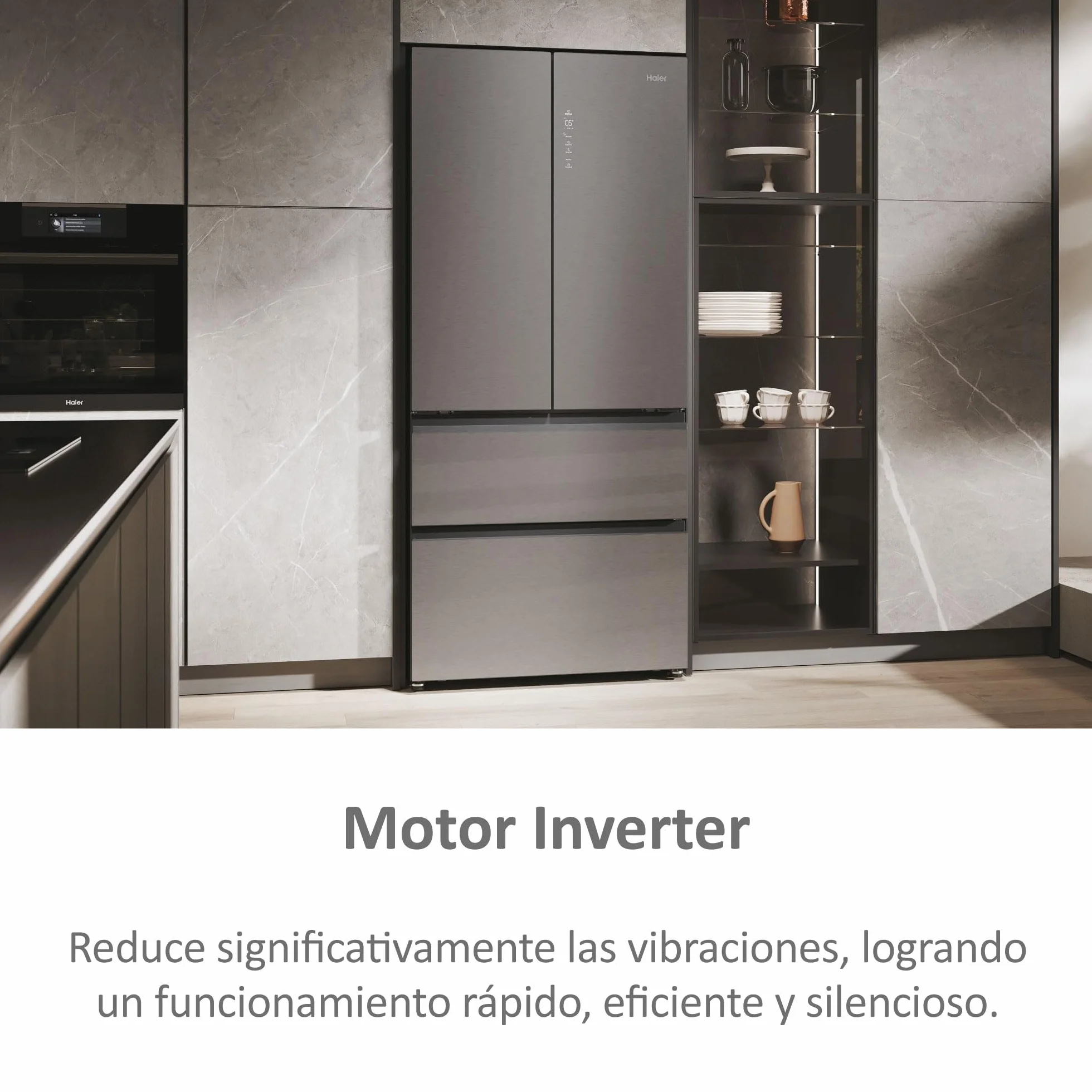 Haier FD 83 Series 7 HFR7819ENGC - Frigorífico Puerta Francesa, 504L, Cajones Direct Access, AirFlow, WIFI, Motor Inverter, Humidity Zone, Total No Frost, Ancho 83cm, Daylight, Glass Inox Look
