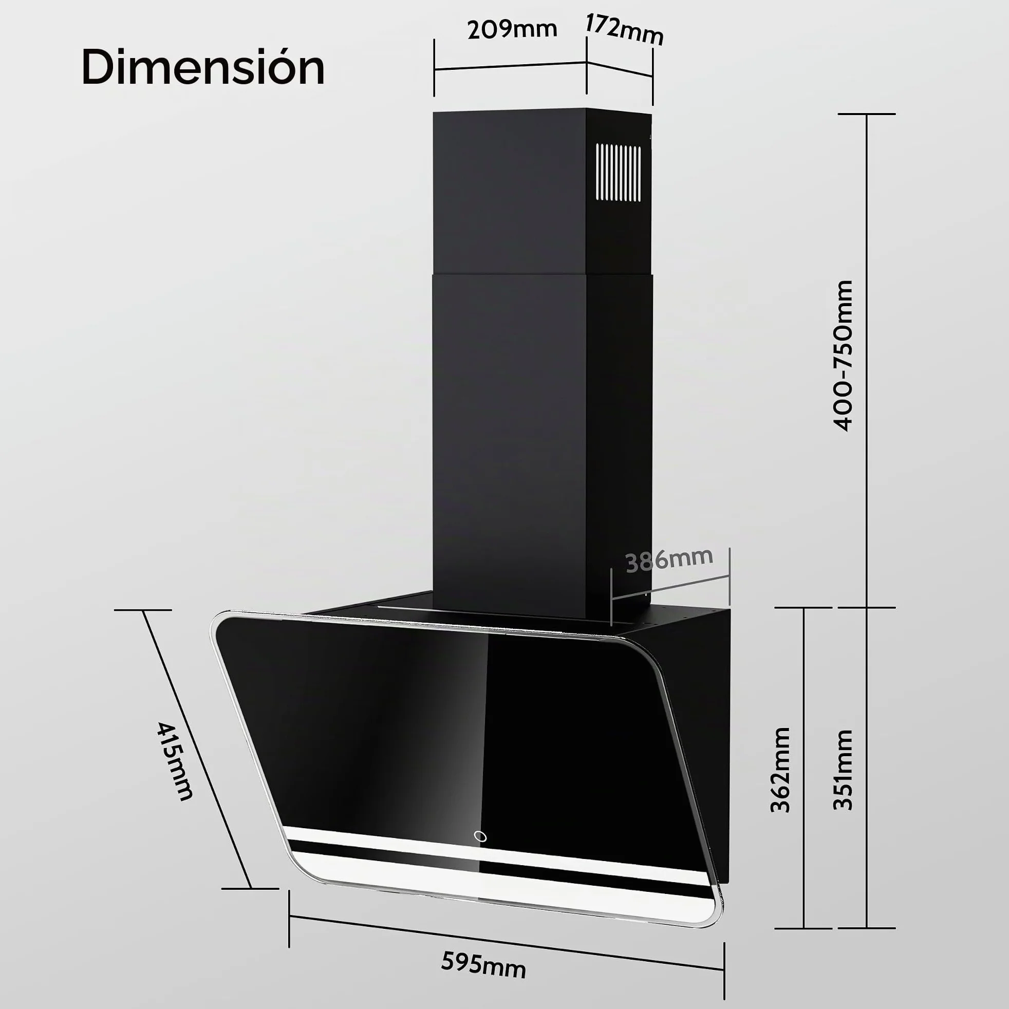 FIREGAS Campana extractora 60cm, Extractor inclinado, Motor sin escobillas, Bajo Consumo, 9 velocidades, 578m³/h, LEDs, Recirculante y Extracción, Incluye filtro de carbón