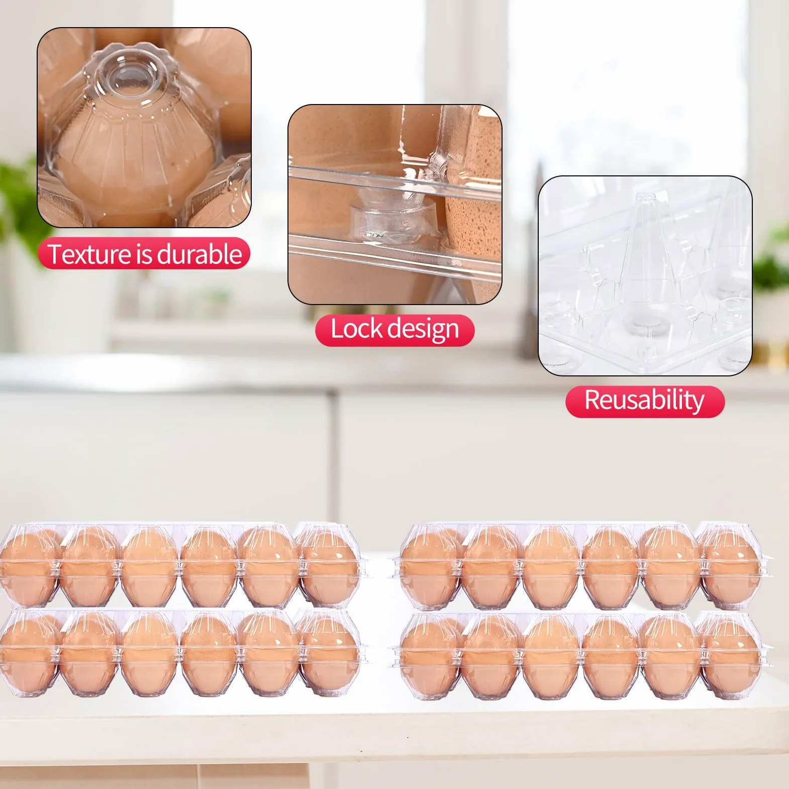 Cajas de huevos transparentes, contenedor de plástico para huevos, bandeja de huevos para refrigerador, almacenamiento de huevos de granja, cesta de huevos de granja de pollo, estante de