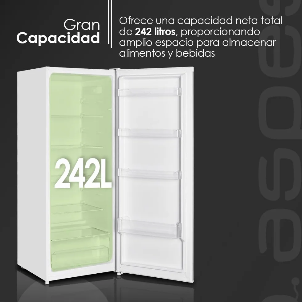 Aspes Frigorífico Refrigerador Blanco AR145501E. Capacidad 242 Litros, Puerta Reversible, Bajo Nivel Sonoro, Eficiencia Energética Clase E