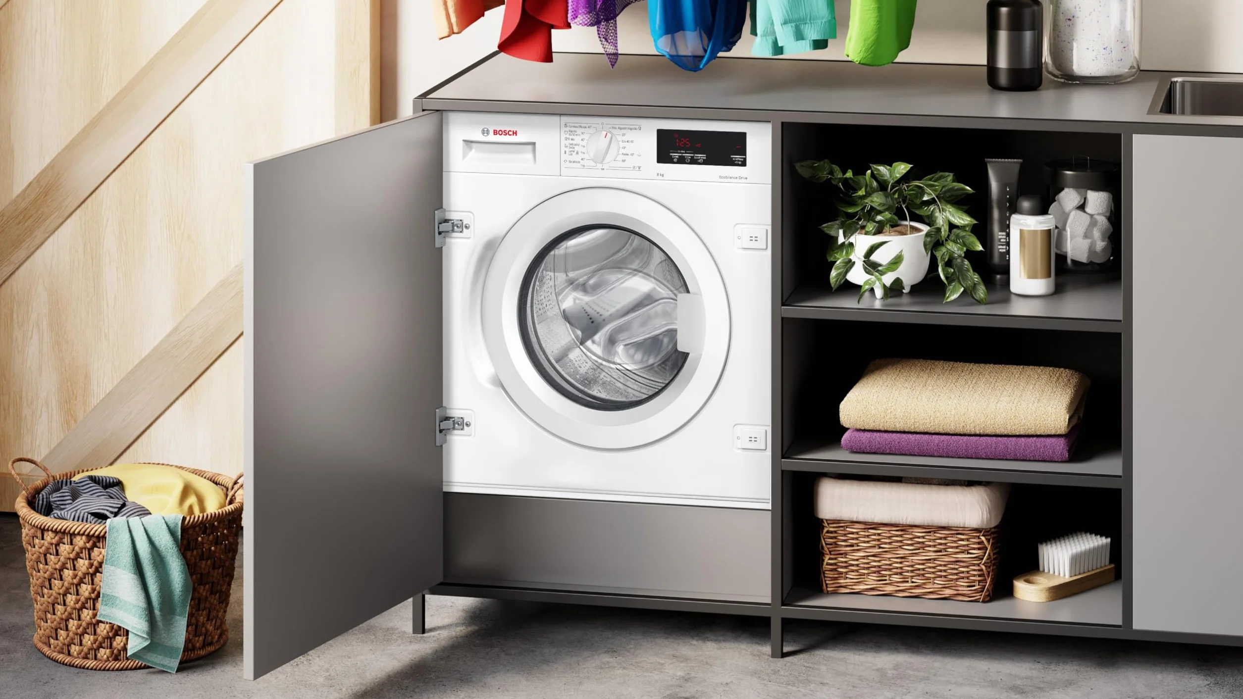 Bosch Lavadora Integrable, 60 cm, 8 kg, Serie 6, EcoSilence, Blanco, WIW24307ES