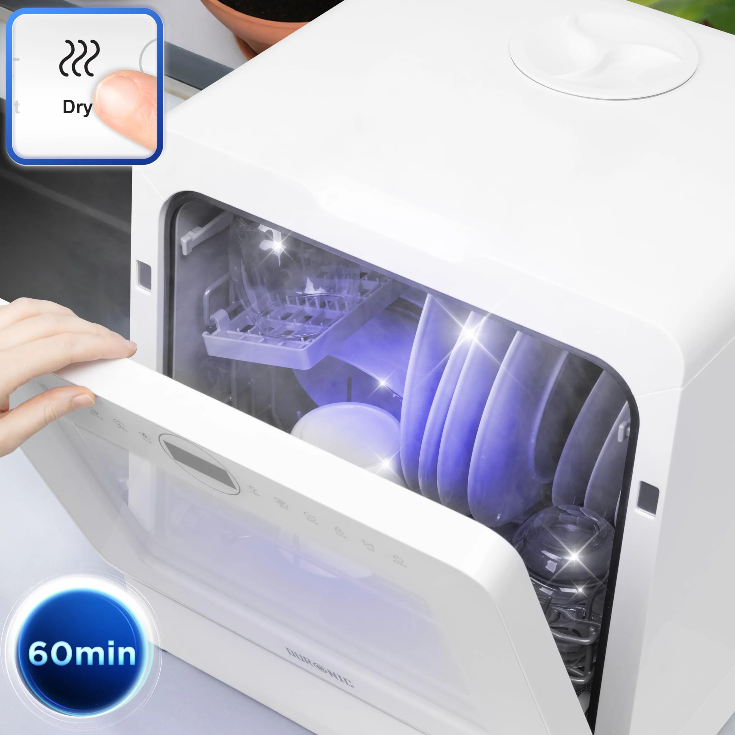 Duronic DW5 WE Lavavajillas pequeño - Lavavajillas Portatil sin Instalacion, Mini lavavajillas compacto, Máquina Lavar Loiça, Maquina de Lavar Loiça, 6 programas, 950W, Secado rápido, 52.3 dB