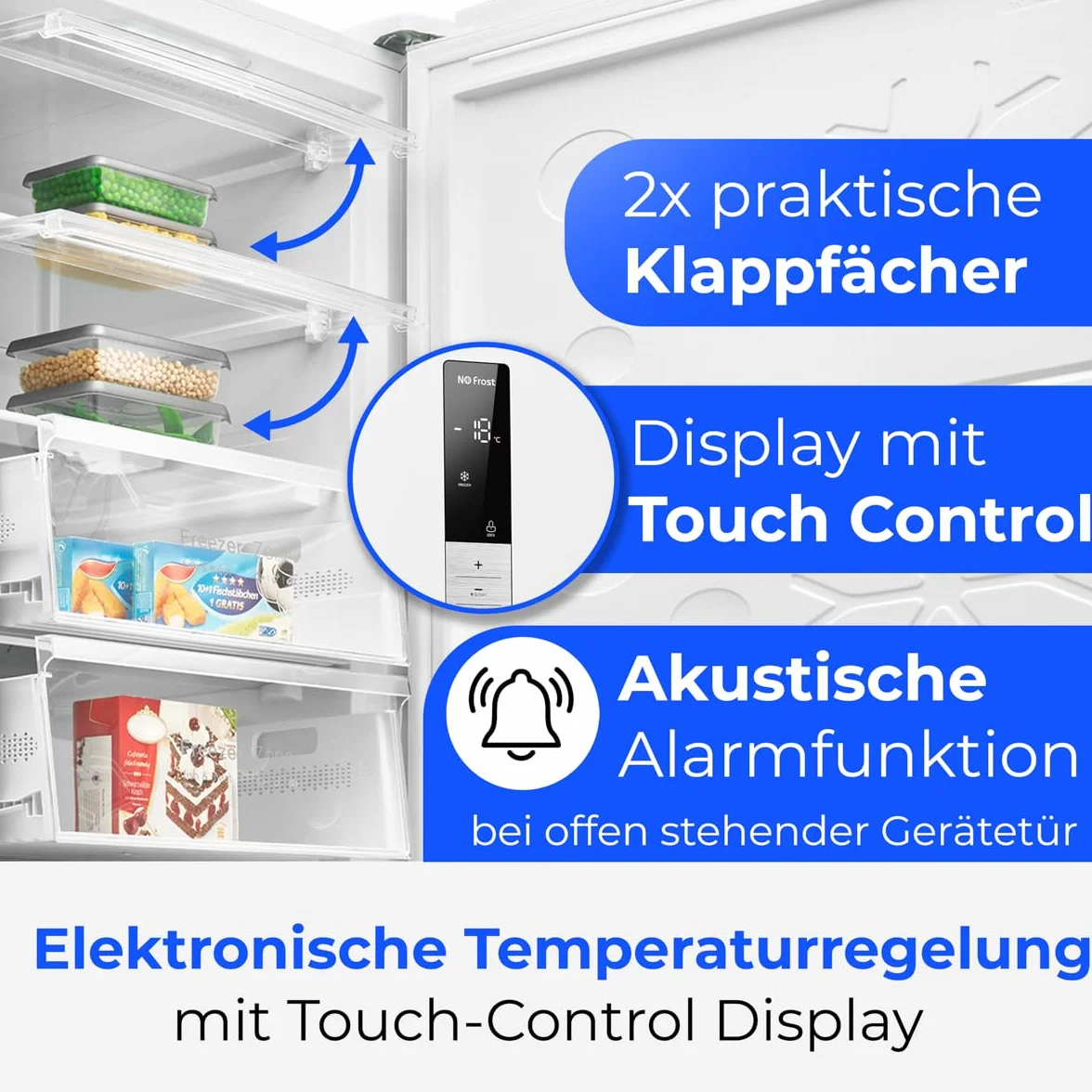 Congelador Bomann® NoFrost - 70 cm de ancho - 2 en 1 - convertible a refrigerador - 186 cm de alto - Clase energética D - Congelador - 5 cajones y 2 compartimentos - - Capacidad de 380 L - GSVS 7365
