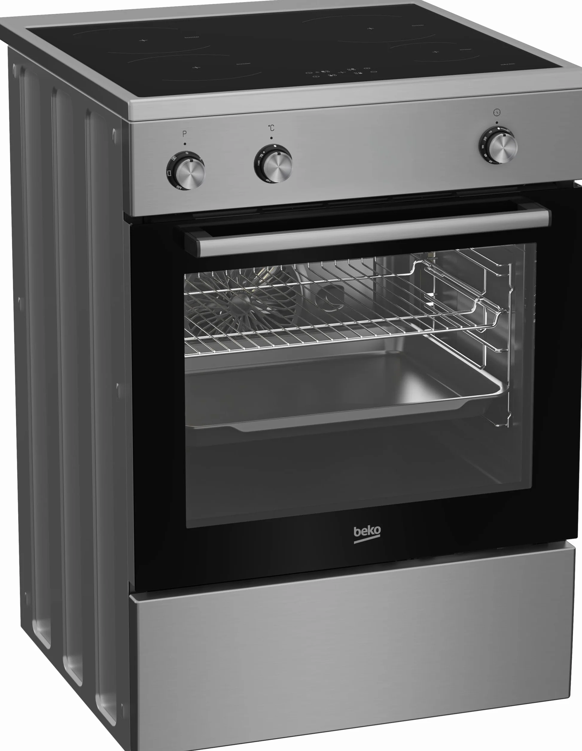 Beko FBE69100X - Cocina de libre instalación 60 x 60 cm, placa de inducción 4 zonas, horno multifunción 72 L, clase A, inoxidable, HidroClean