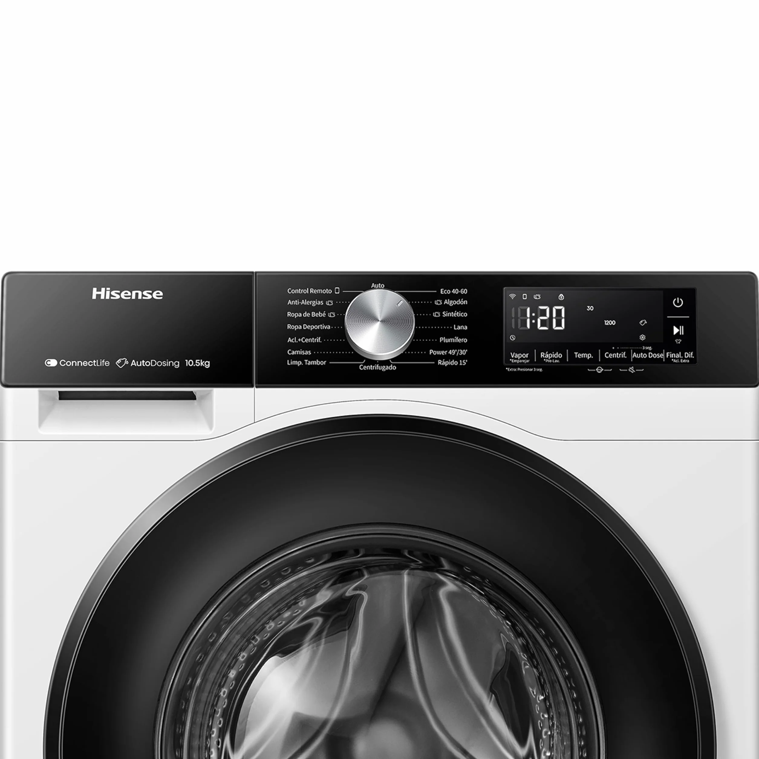 Hisense WF3S1045BW3 Lavadora 10.5 kg Clase A WiFi Auto Dosificación Hygiene Guard Vapor 99.9% Blanco