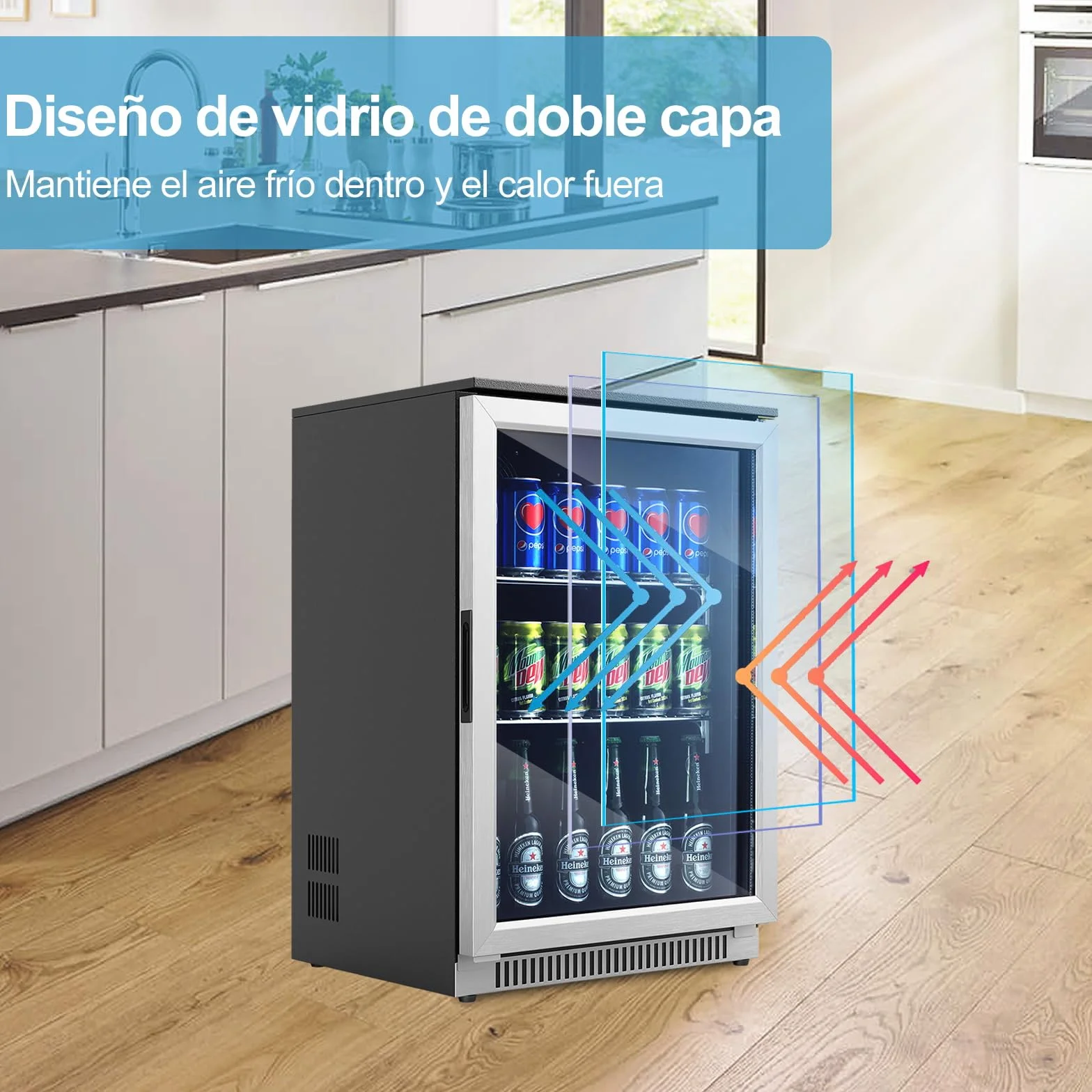 Weili 90L Frigoríficos para Bebidas, Refrigerador con Puerta de Vidrio con Iluminación LED Azul, Nevera Portatil Electrica Rango de Temperatura 3-10°C, Refrigeradores de Vino para Cerveza/Jugo