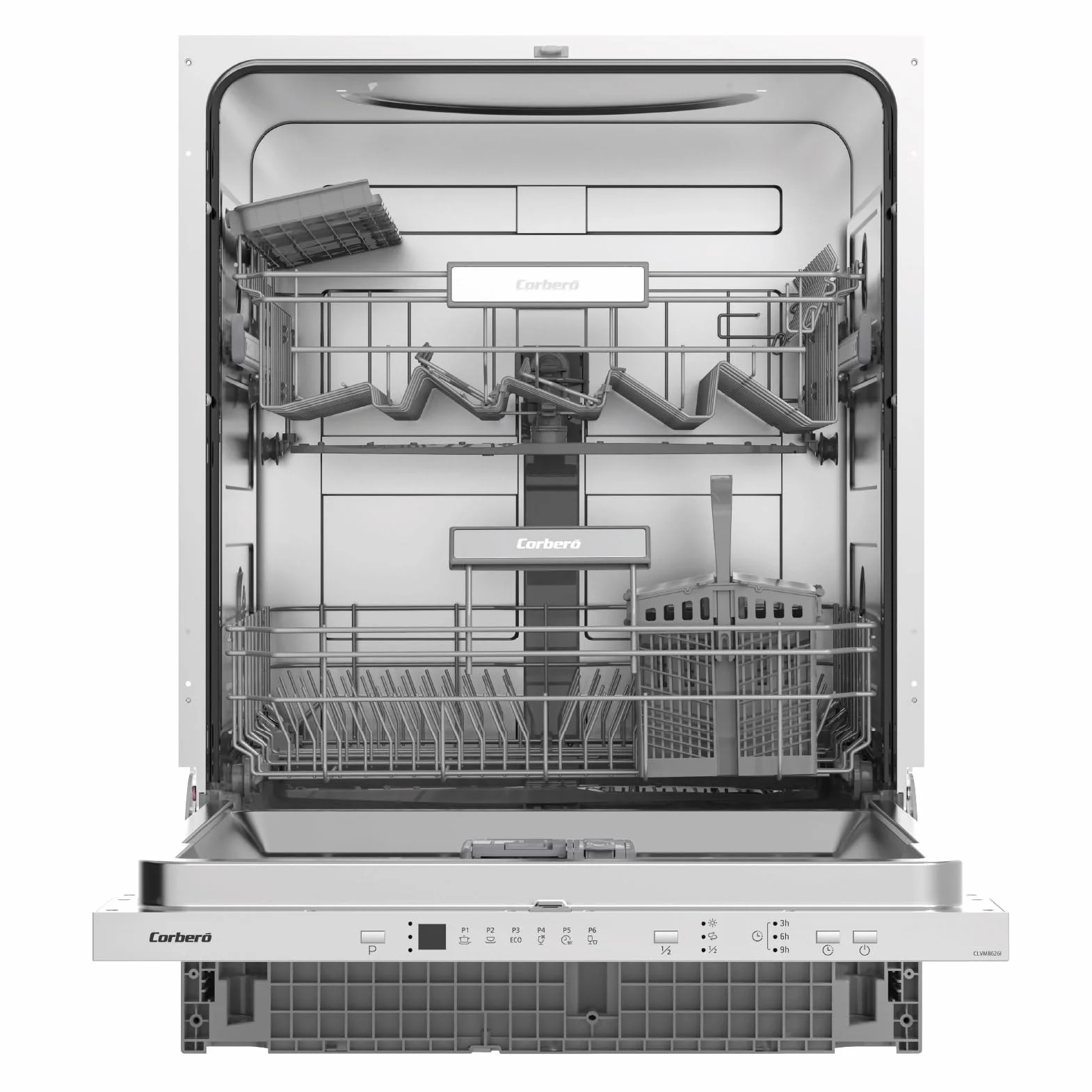 Corberó - Lavavajillas integrable 60 cm | CLVM8626I | 13 cubiertos | 6 programas | Tercera bandeja mini | Función ECO| Media Carga| Función 3 en 1 | Auto Apertura | Inox