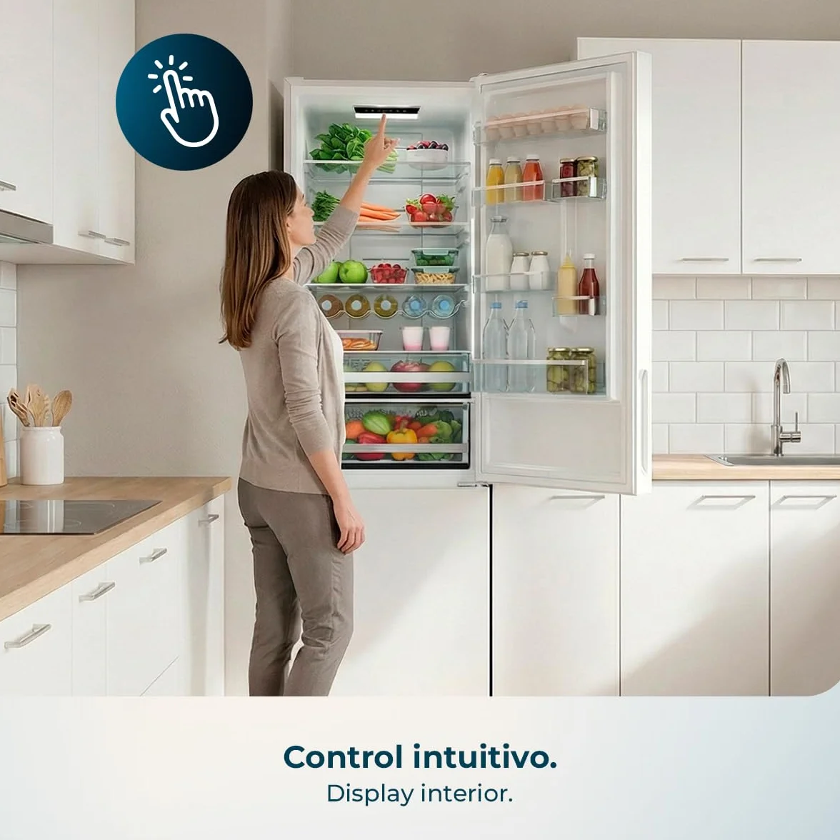 Cecotec Frigorífico Combi 356L Total NoFrost Bolero CoolMarket Combi 356i Inox D. Alto 200cm, Ancho 59,5cm, Fast Freezing, FreshnessFlex HUB, HumidityFlex HUB, Luz LED y Display Interior