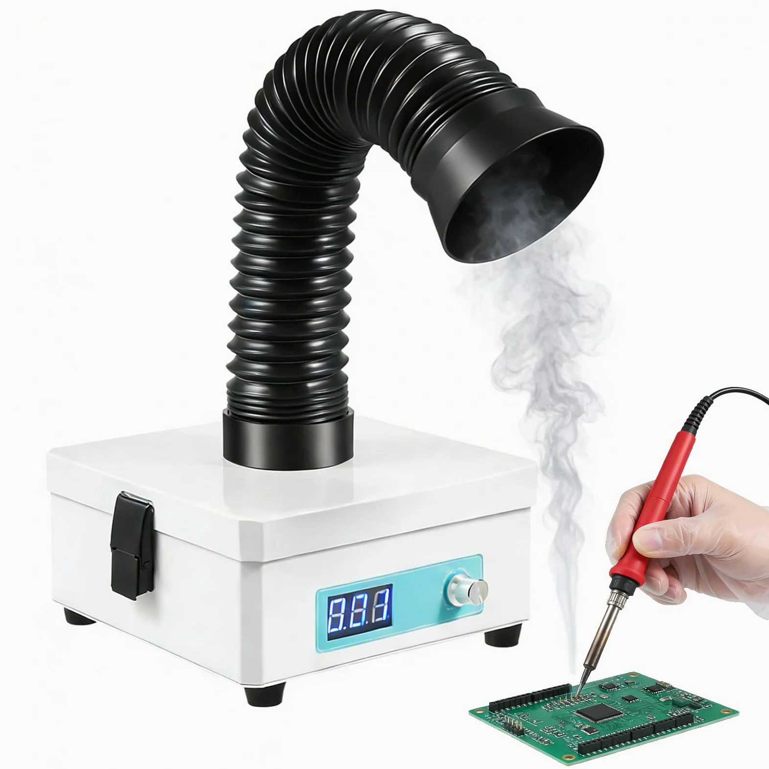 Extractor profesional con filtro de 3 etapas – Estación de soldadura de alta eficiencia para electrónica, laboratorio y bricolaje, purificador de aire silencioso con filtro de carbón activo y control