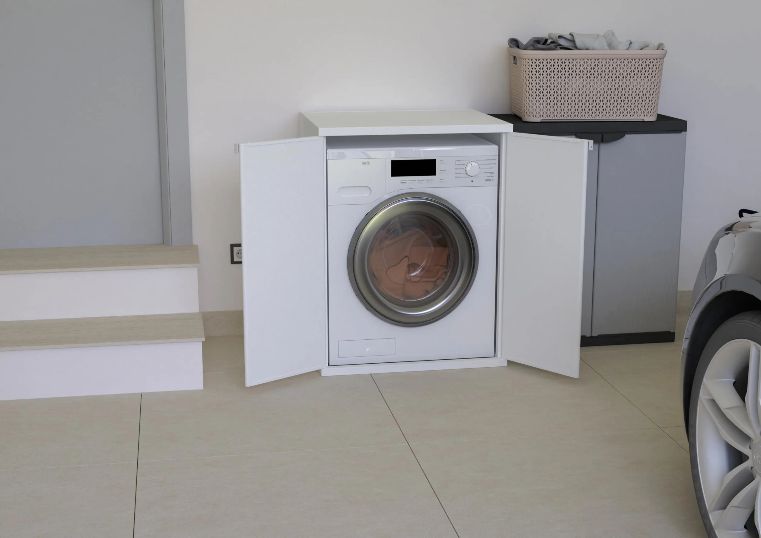 mongardi: Mueble Cubre Lavadora de Resina de PP, PVC y ABS, Universal, fácil de Montar, Resistente a la Humedad, lavadero, Garaje, Exterior, 68,5 x 64,5 x 88 cm, Blanco