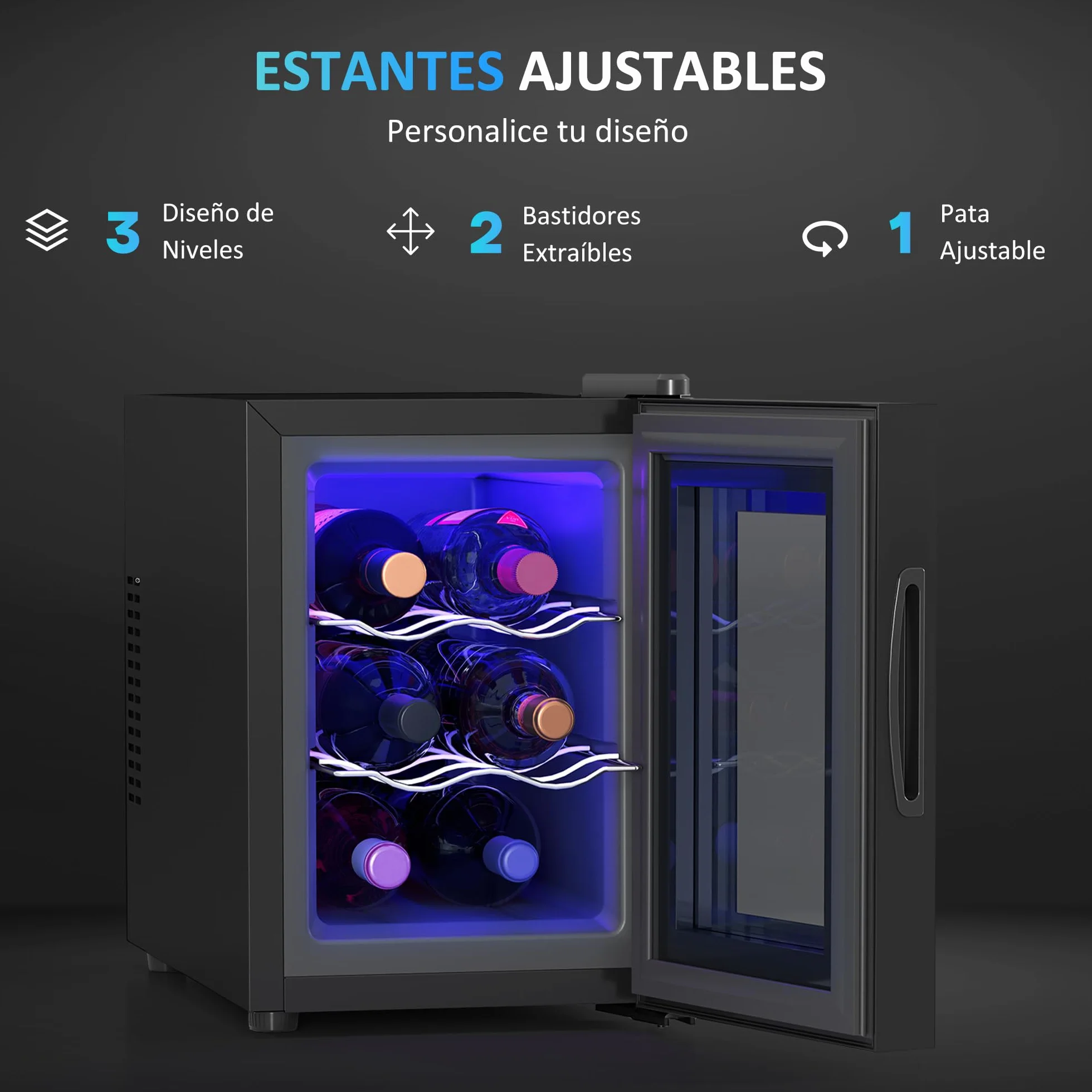 HOMCOM Vinoteca 6 Botellas, Nevera para Vinos con Doble Refrigeración Termoeléctrica, Temperatura Ajustable 8-18℃, Puerta de Vidrio, Anti-UV, Pantalla LED, Luz Interior, Negro