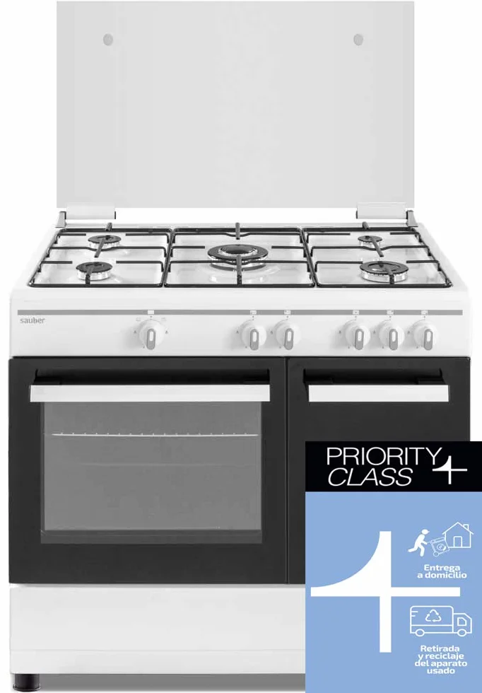 Sauber - COCINA SCW5GB 5 Quemadores -Gas Butano - Porta-bombonas - 90X60 - Tapa Cristal - Color Blanco - ENTREGA Y RETIRADA USADA INCLUIDO EN DOMICILIO