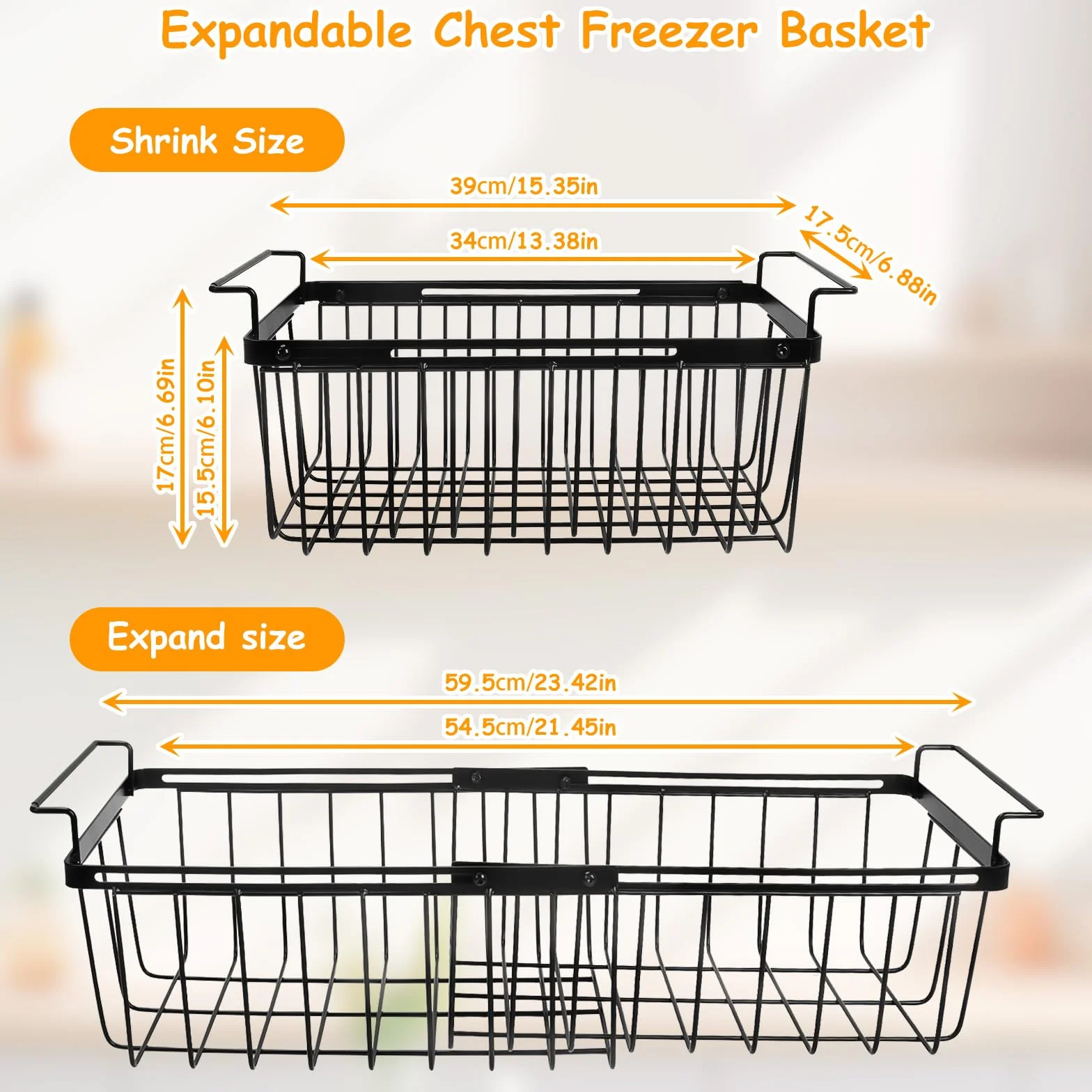 mumisuto 2 Piezas Cesta para Congelador Estirable, Longitud Ajustable de 39 cm a 59,5 cm, Organizadores Arcon Congelador con Asas, Congelador Caja de Almacenamiento, para la Mayoría de Congeladores