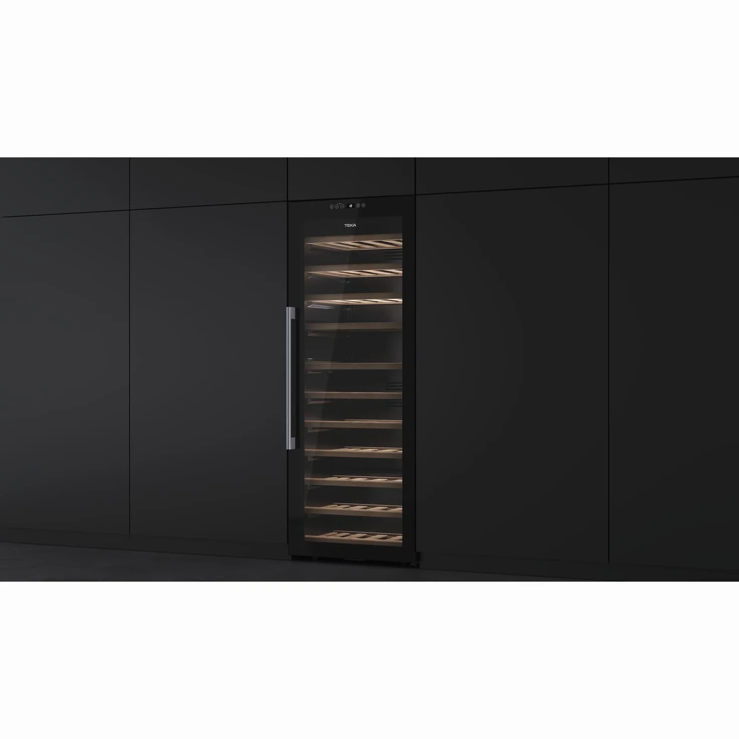 Teka Vinoteca de Libre Instalación 51 Botellas, Iluminación LED, Control Electrónico de Temperatura, Capacidad Total 159 Litros, Patas Regulables, Modelo RVF 10051 GBK