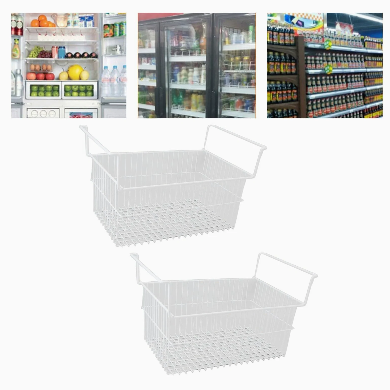 Cestas Organizadoras para Congelador, 2 uds., Cestas para Congelador Horizontal, Cesta de Alambre de Metal de Gran Capacidad para Congelador con (Largo 63 cm x ancho 27 cm x alto