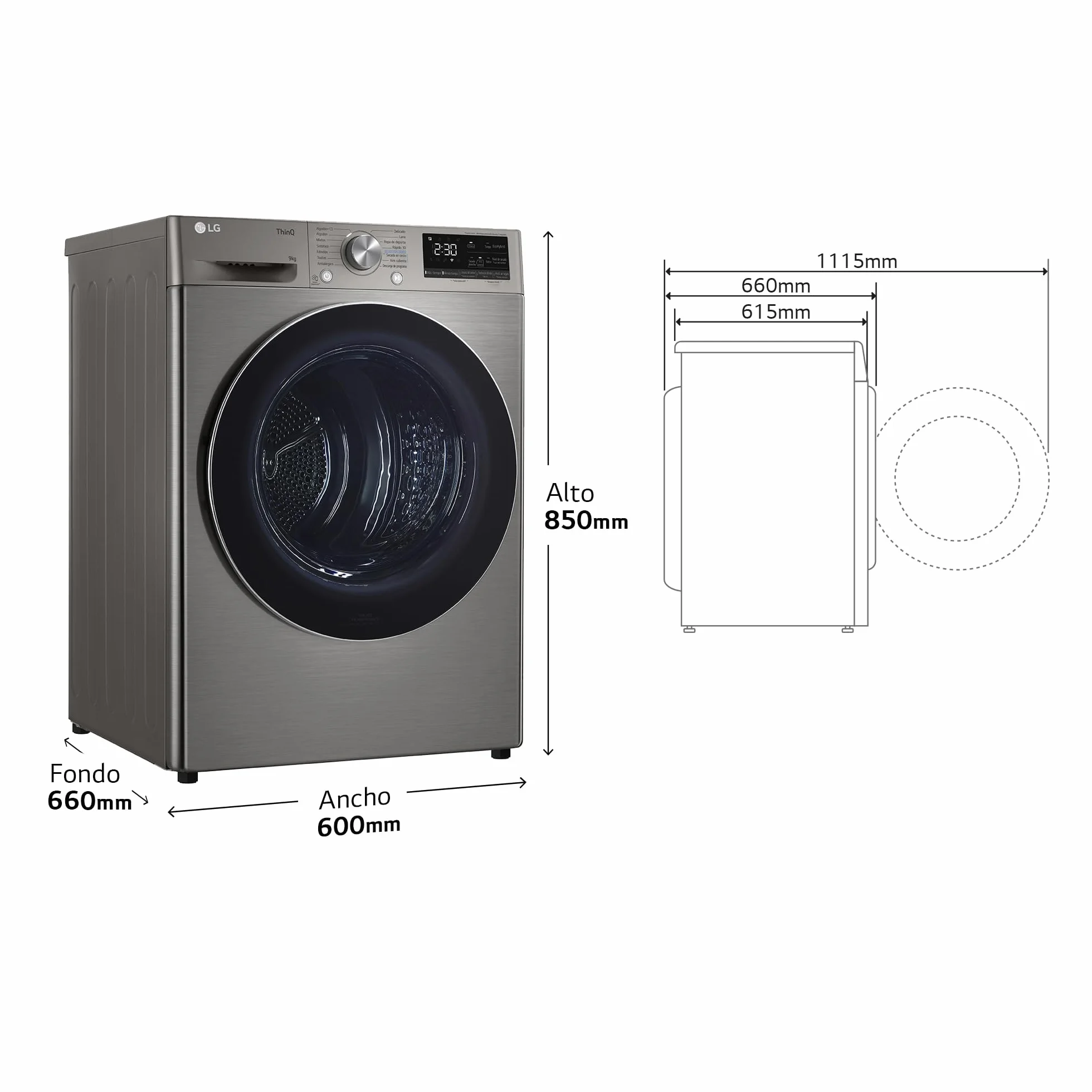 LG RH90V9PV2N Secadora de Ropa 9Kg Bomba de Calor Dual Invert Carga Frontal Serie 900 Inox Antihuellas