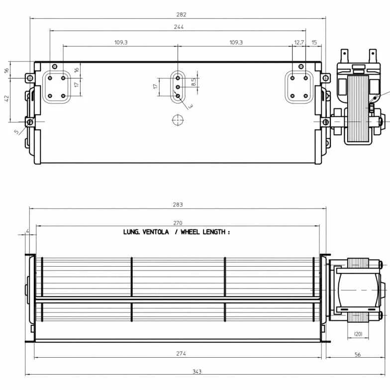 REPORSHOP - Ventilador Tangencial 270mm Izquierda 220v 30W