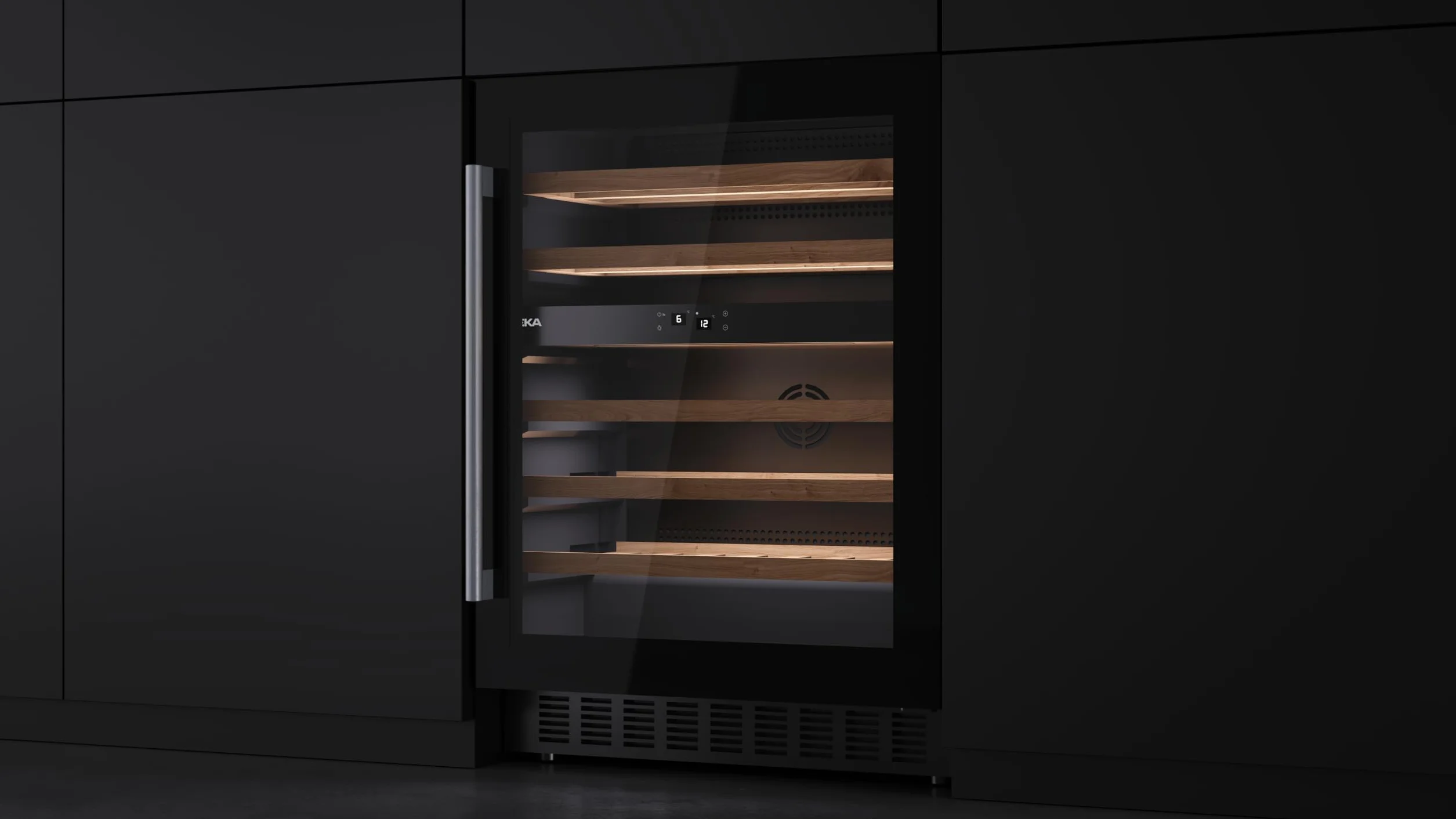 Teka Vinoteca Integrable 46 Botellas, Iluminación LED, Control Electrónico de Temperatura, Capacidad Total 150/134 Litros, Puertas Reversibles, Patas Regulables, Modelo RVU 20046 GBK