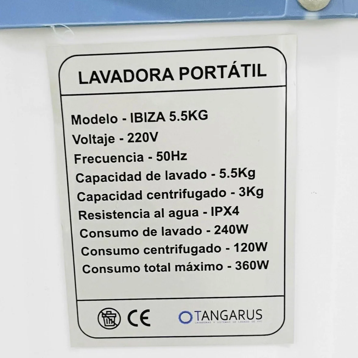 Tangarus Lavadora Centrifugadora Portátil Ibiza 5,5Kg - Compacta, Eficiente y Sin Instalación Previa para Tus Aventuras y Uso Diario