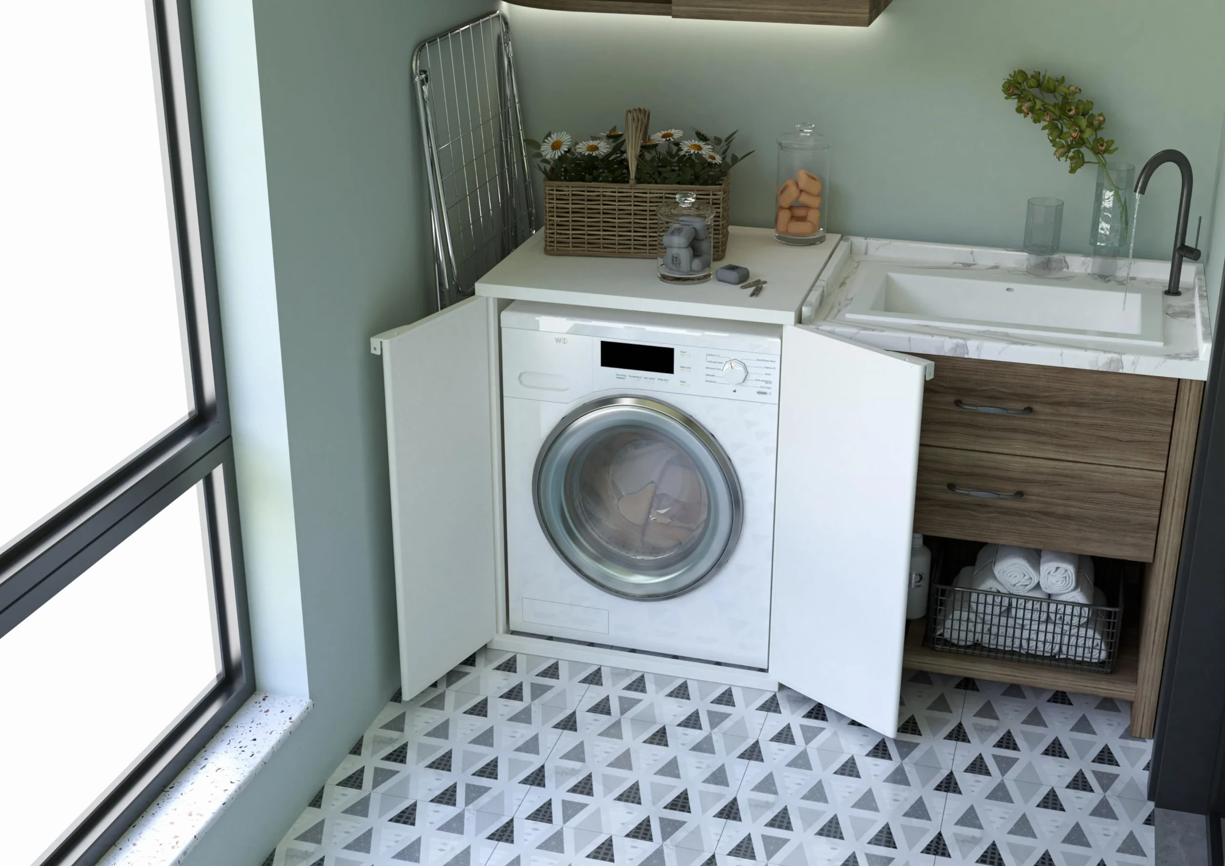 mongardi: Mueble Cubre Lavadora de Resina de PP, PVC y ABS, Universal, fácil de Montar, Resistente a la Humedad, lavadero, Garaje, Exterior, 68,5 x 64,5 x 88 cm, Blanco