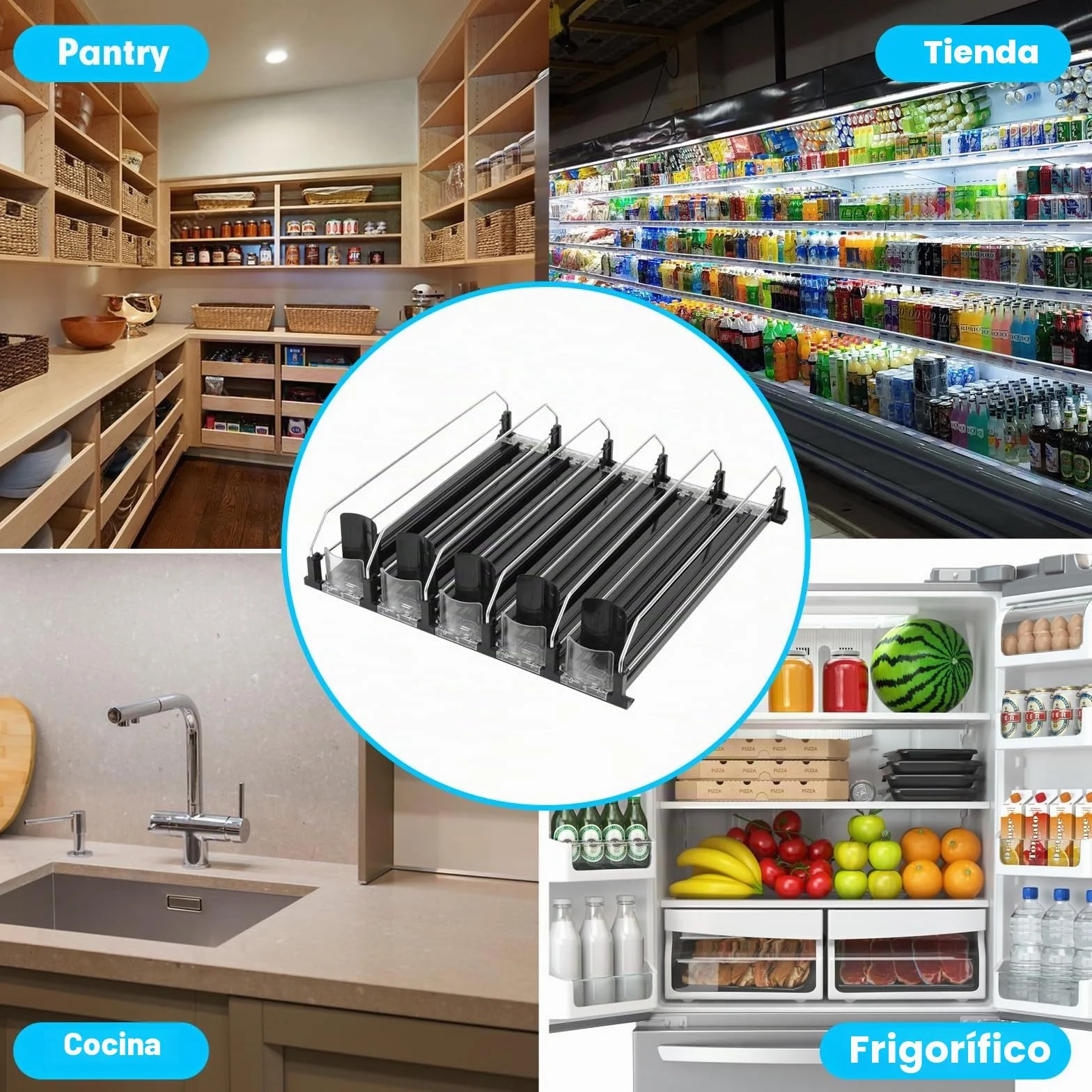 Automático Dispensador Latas Nevera Organizador Latas Frigorífico Refrigerador Cocina Despensa Almacenamiento 25 latas de tamaño estándar de 330ML 440ML 500ML Cerveza Soda Refrescos Bebidas