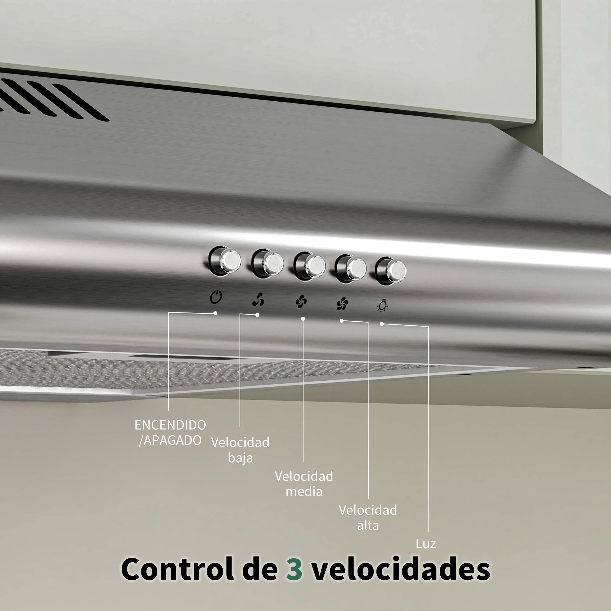 FIREGAS Campana Extractora 60 cm de Acero Inoxidable, 250 m³/h, Motor sin Escobillas, Clase A+, 3 Velocidades, LED 2 W, Extracción o Recirculación