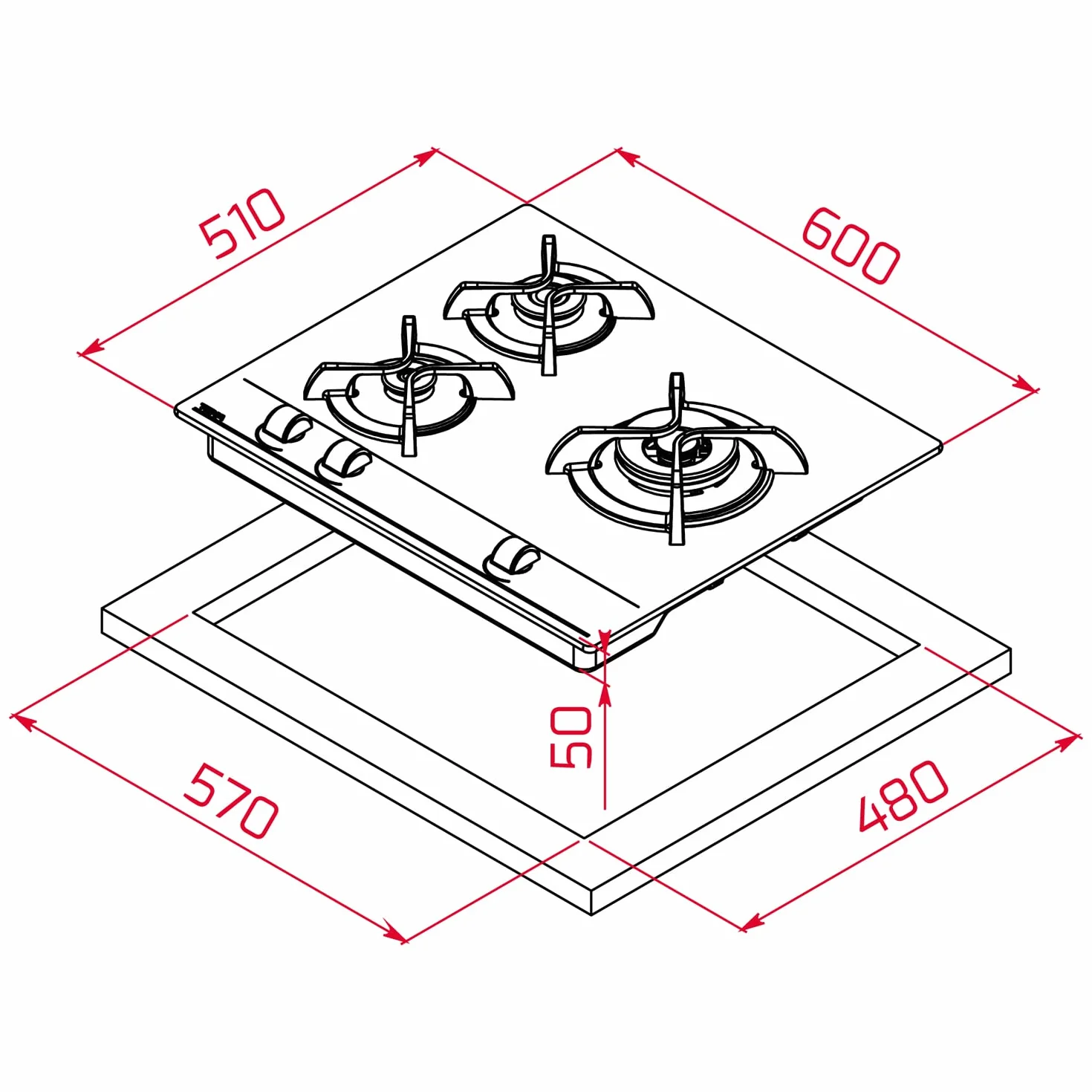 TEKA Placa de Gas Butano 60 cm, 3 Fuegos, Control Exact Flame, Quemadores de Alta Eficiencia, Autoignition, Modelo GBC 63010