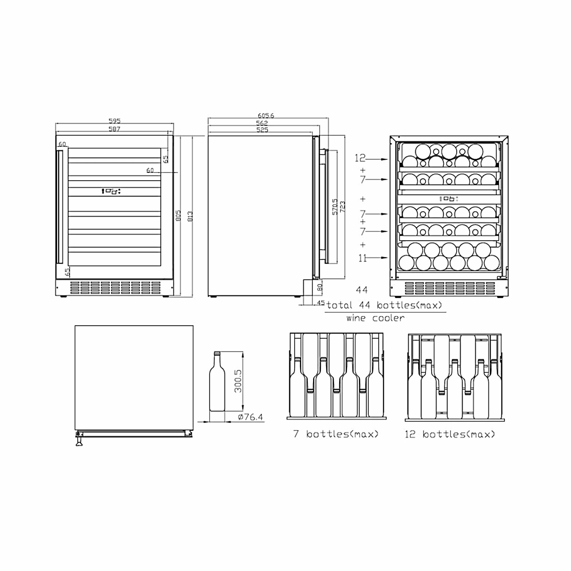 Haier Wine Bank 60 Series 6 HAKWBD 60 Vinoteca de integración de 44 botellas, 2 Zonas, Estantes de madera, Filtro Anti-UV, Refrigeración por Compresor, Display Digital, Iluminación LED, 38 dbA Negra