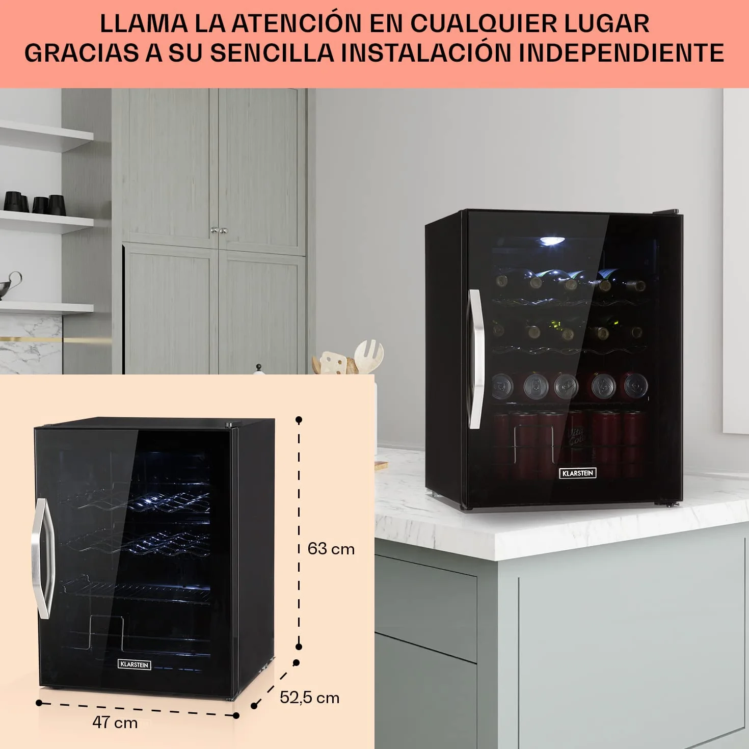 KLARSTEIN Mini Nevera Pequeña Puerta Cristal Habitaciones, Portatil Electrica, para Bebidas, Frigorificos 60L, con Estantes