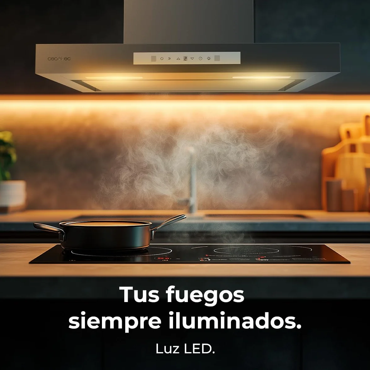 Cecotec Campana Extractora 60cm Tipo T Bolero Flux Tt 608000 Slim Glass White A++. Acabado Acero Inox Succión 800M3/H, Bajo Consumo, Display Táctil, Filtro Carbono, Hand Movement Control