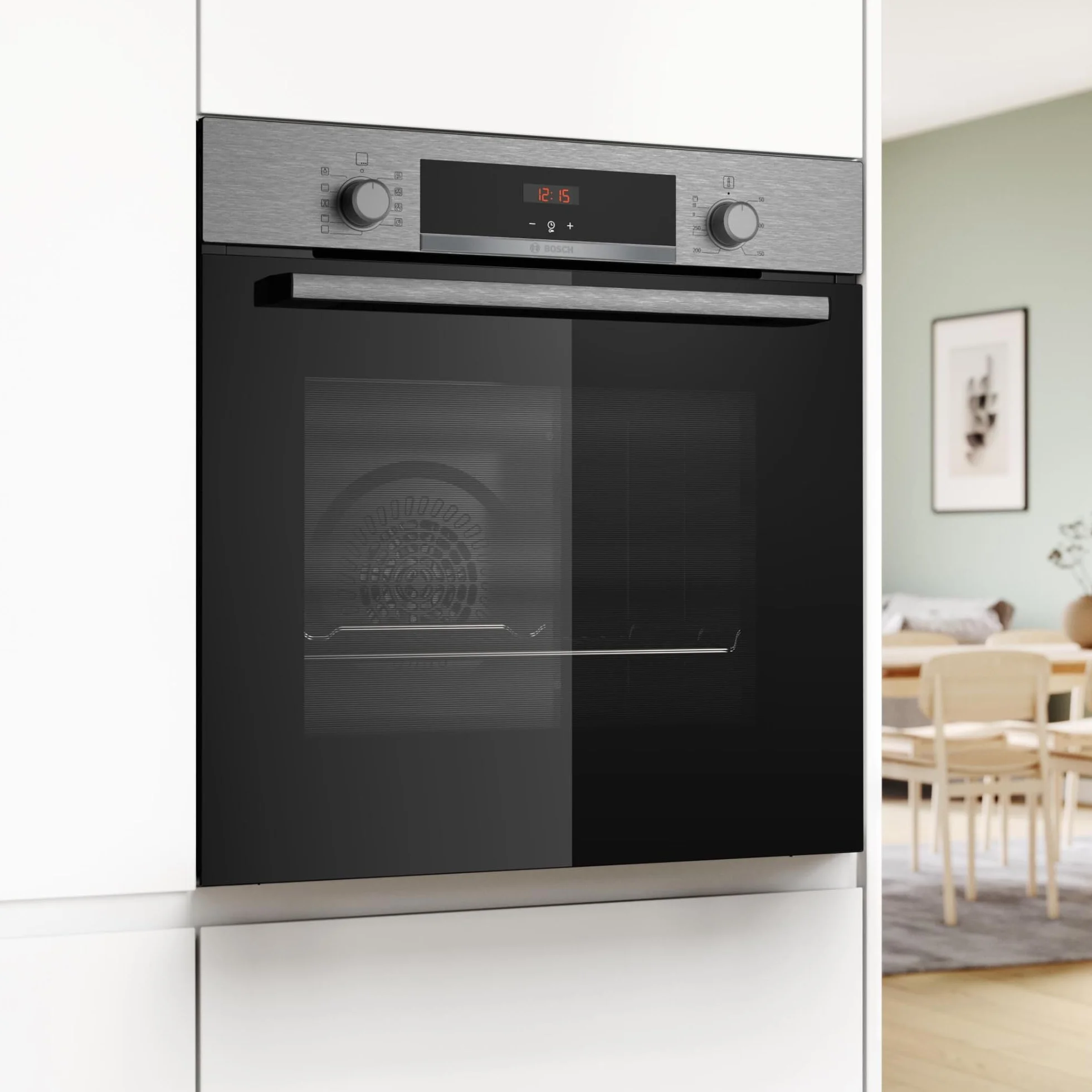 Bosch Horno Multifunción Serie 4 60 cm 3D Hotair Asistente de limpieza con agua Acero HBA514ES3