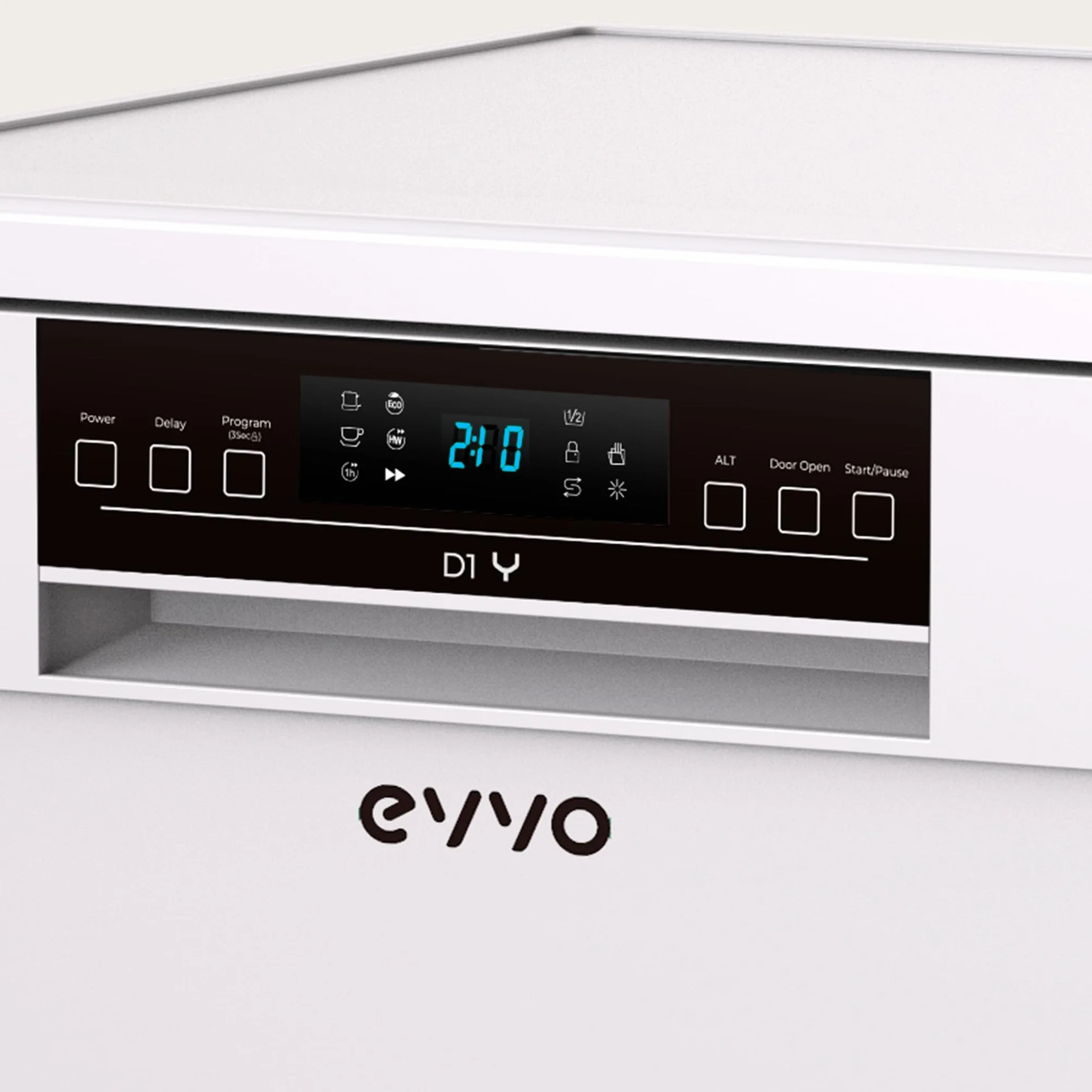Lavavajillas EVVO D1Y - 60 cm, 13 Servicios, Clase Energética C, 6 Programas, Funcionamiento Silencioso, Apertura Automática, Media Carga, Inicio Diferido 24h, Bloqueo Infantil