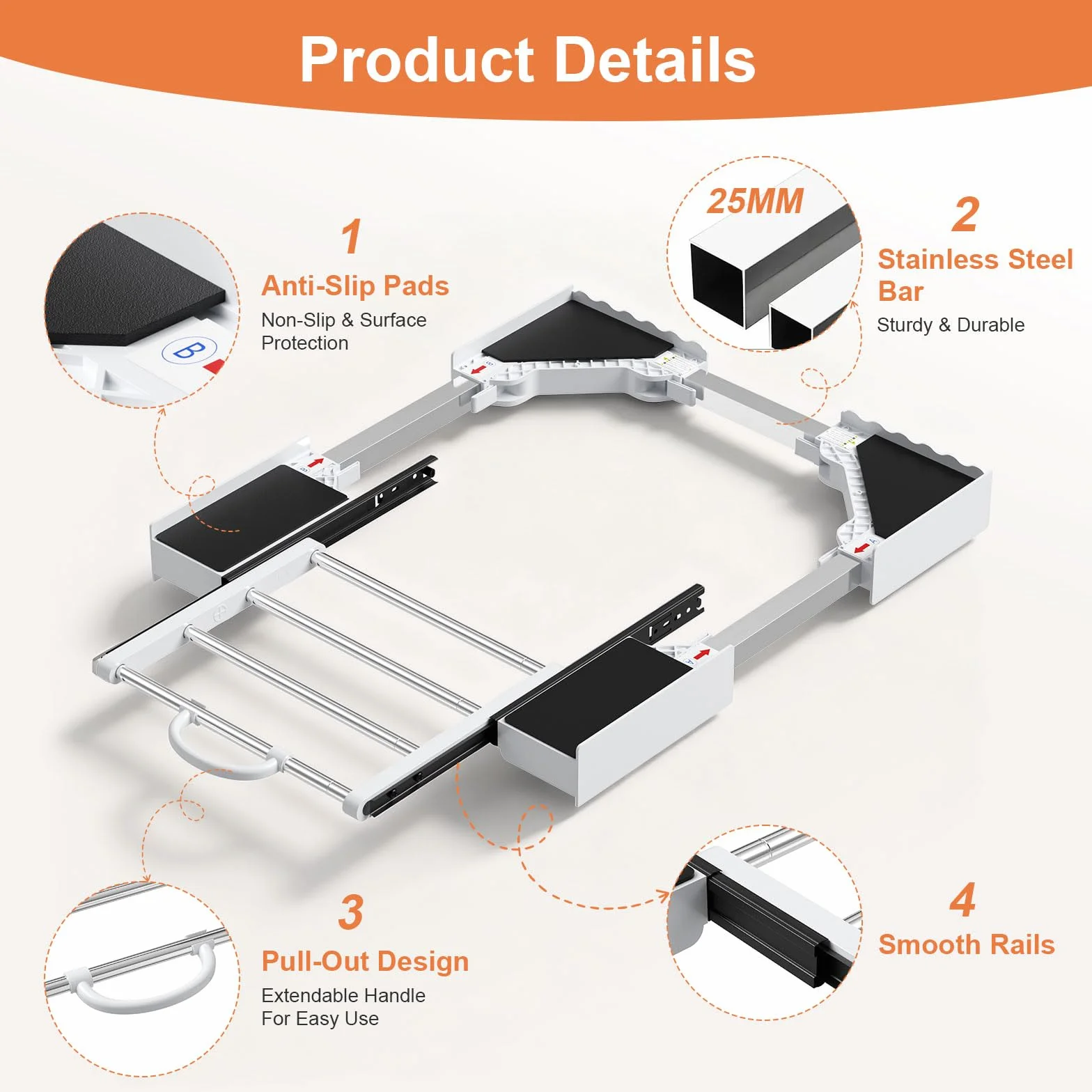 Kit universal de unión para lavadora y secadora con estante deslizante, kit universal de estanterías apiladas con trinquete y marco intermedio ajustable para lavadoras de 46-72 cm