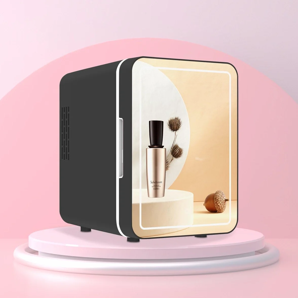 Olvy Mini Nevera Cosmética de 4 Litros, Frigorífico Portátil con Espejo LED, Mini Frigorífico para Cuidado de la Piel, Enfría y Calienta, para Dormitorio, Negro