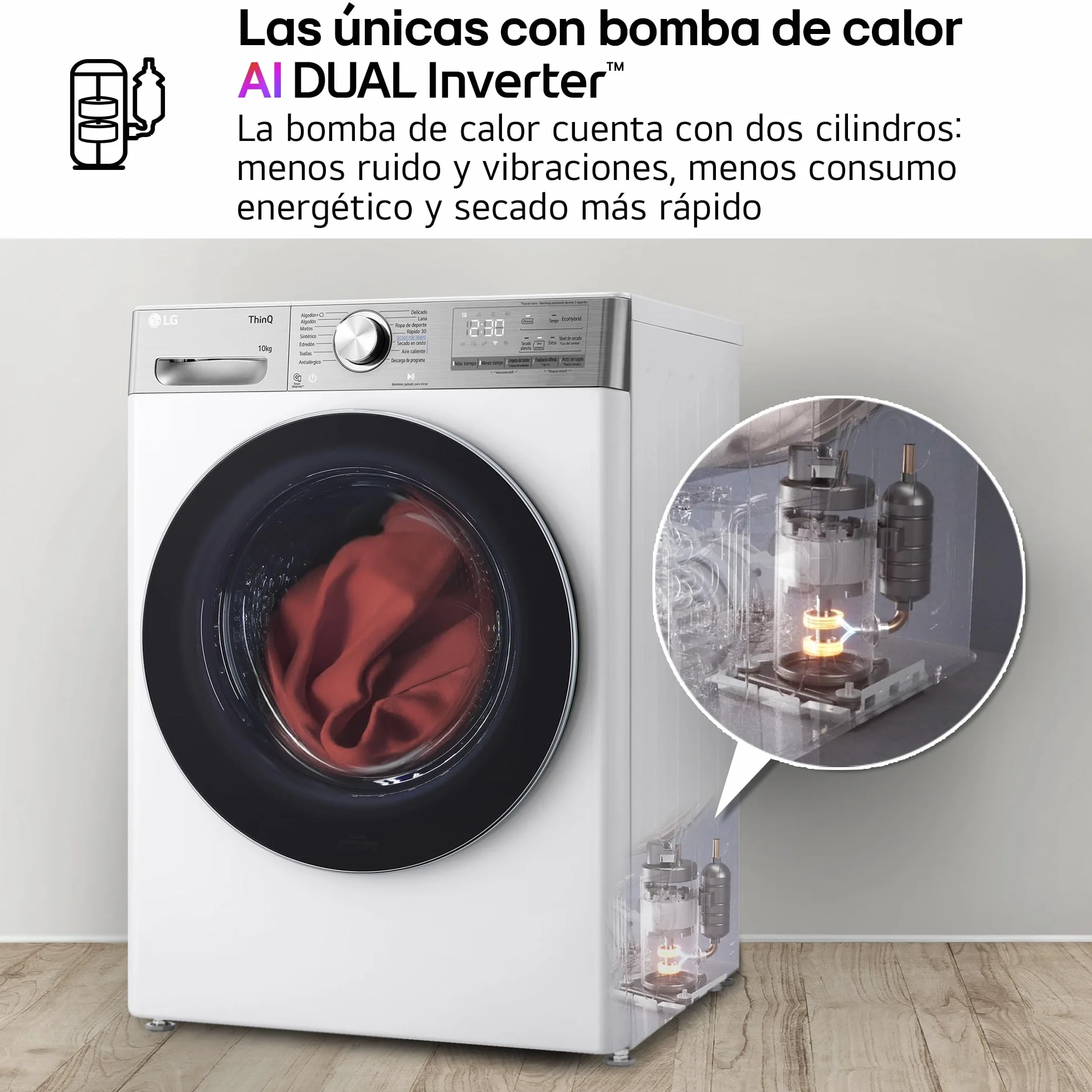LG RH10V9AV2WR Secadora 10kg Bomba de Calor Dual Inverter Compressor Clase C Serie 900 Eco Hybrid Gran LED Acero Negro Mate