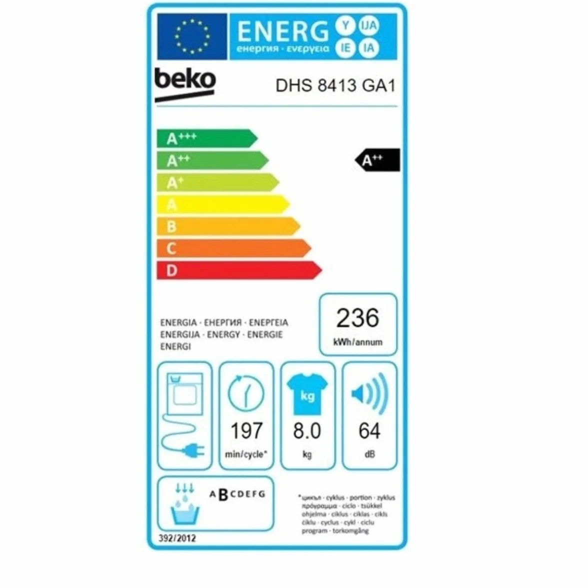 SECADORA DHS8413GA1 8K BC DSP BEKO