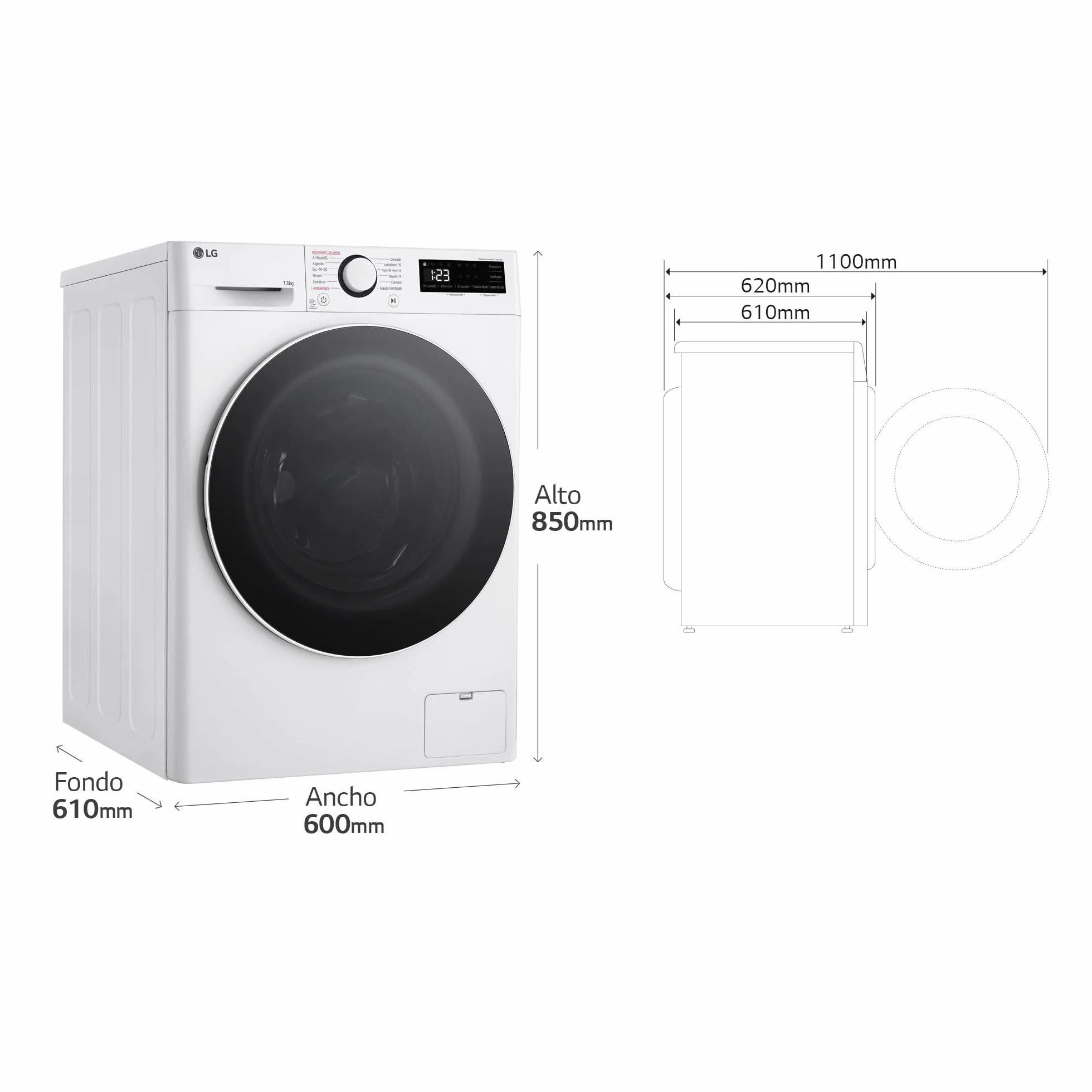 LG F4WR6013A0W - Lavadora Inteligente, 13kg, AI Direct Drive, 1400rpm, Carga Frontal, Clasificación A, TurboWash 360º, Vapor Steam, Serie 600, Blanco