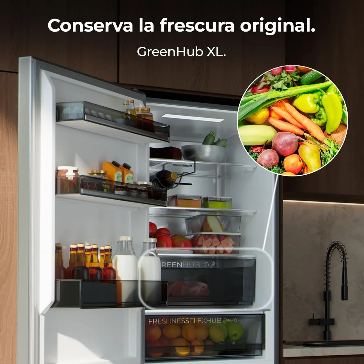 Cecotec Frigorífico Combi 409L Total No Frost Bolero CoolMarket Combi 409 Inox C. Altura 185cm, MAX INSIDE con VIP Tech, Compresor Inverter Plus, Bajo Consumo, Cajón Temperatura Variable, Inox