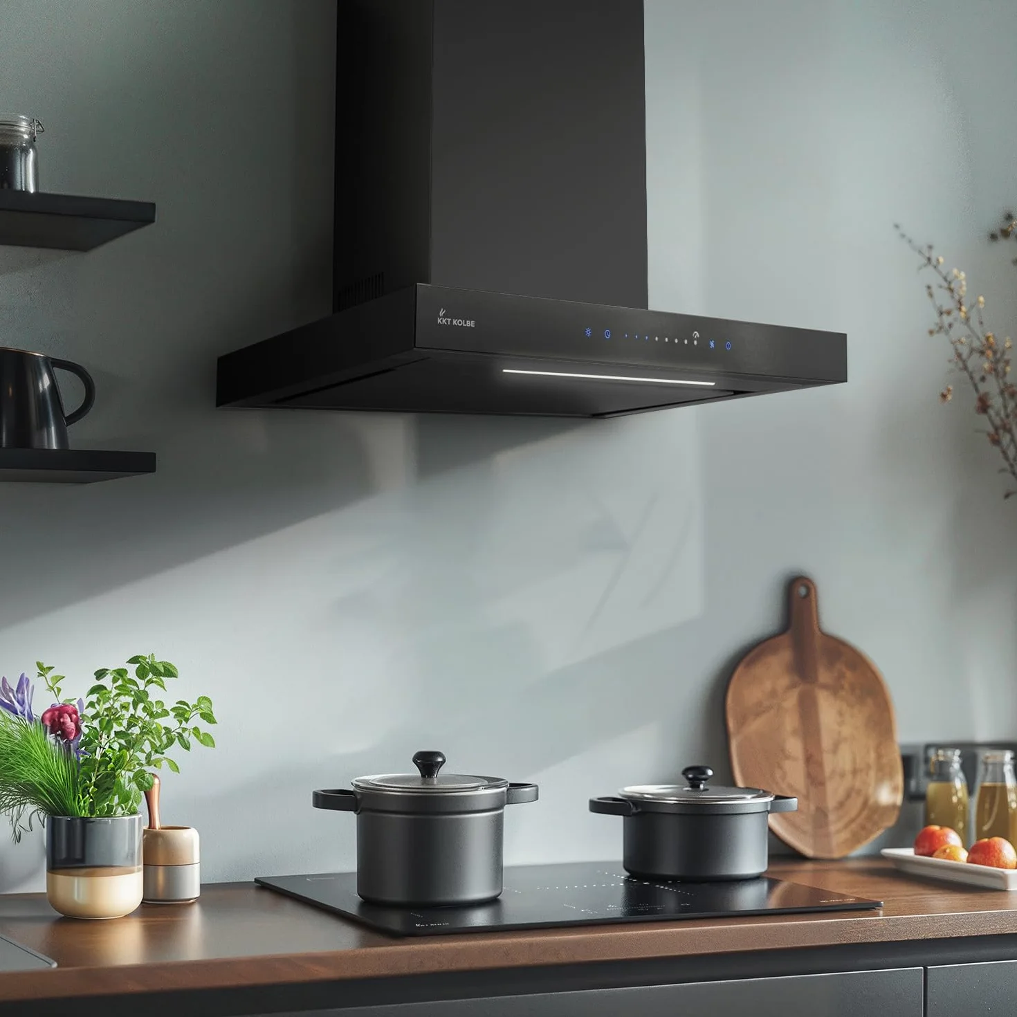 Campana Extractora 60 cm | Campana de Pared | acero inoxidable | vidrio negro | WiFi | apagado automático | Funcionamiento táctil | FLAT6006S