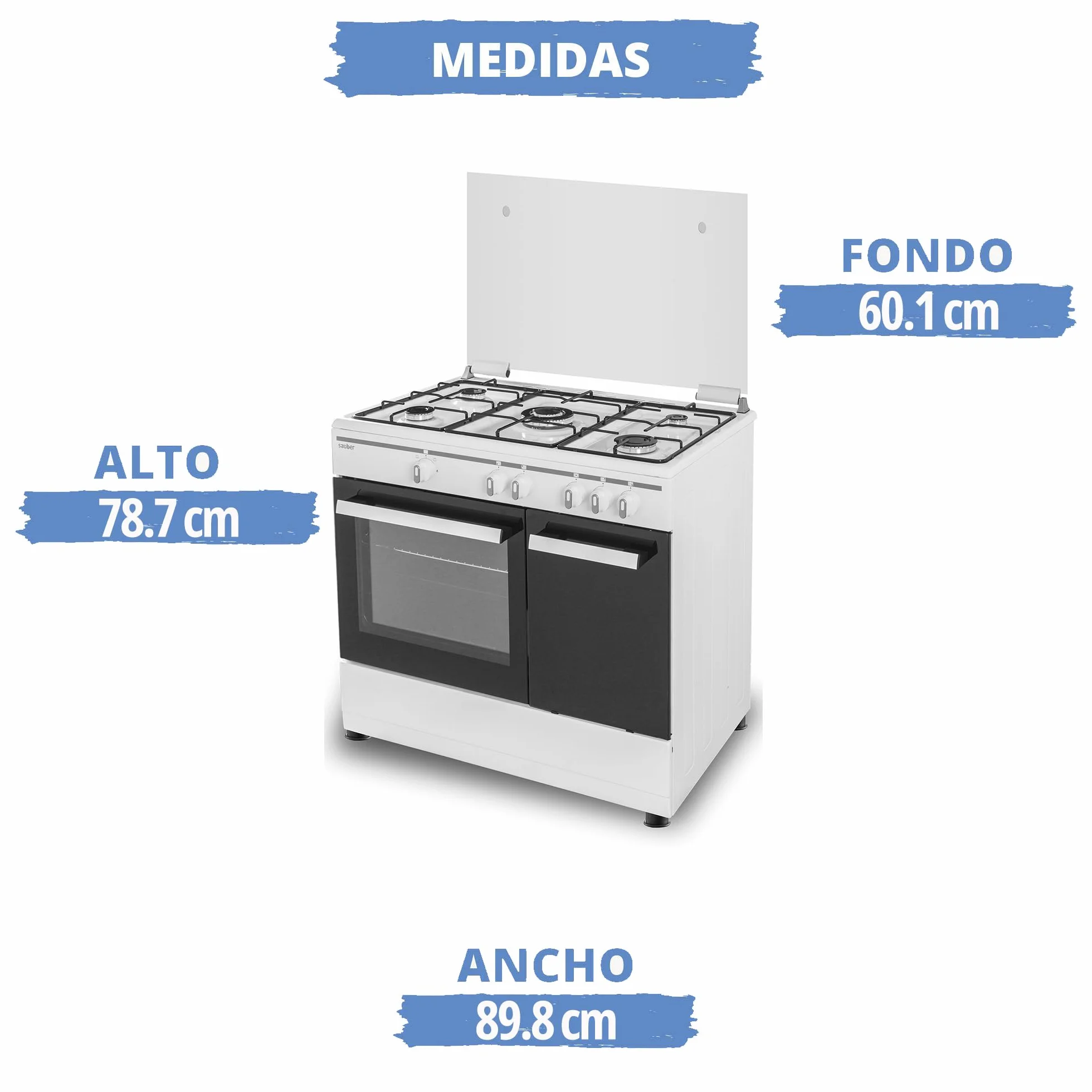 Sauber - COCINA SCW5GB 5 Quemadores -Gas Butano - Porta-bombonas - 90X60 - Tapa Cristal - Color Blanco - ENTREGA Y RETIRADA USADA INCLUIDO EN DOMICILIO